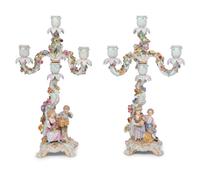 A Pair of Meissen Porcelain Candelabra