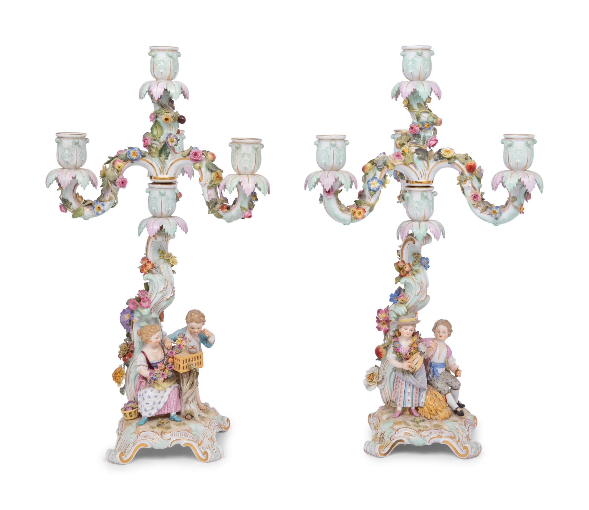 A Pair of Meissen Porcelain Candelabra