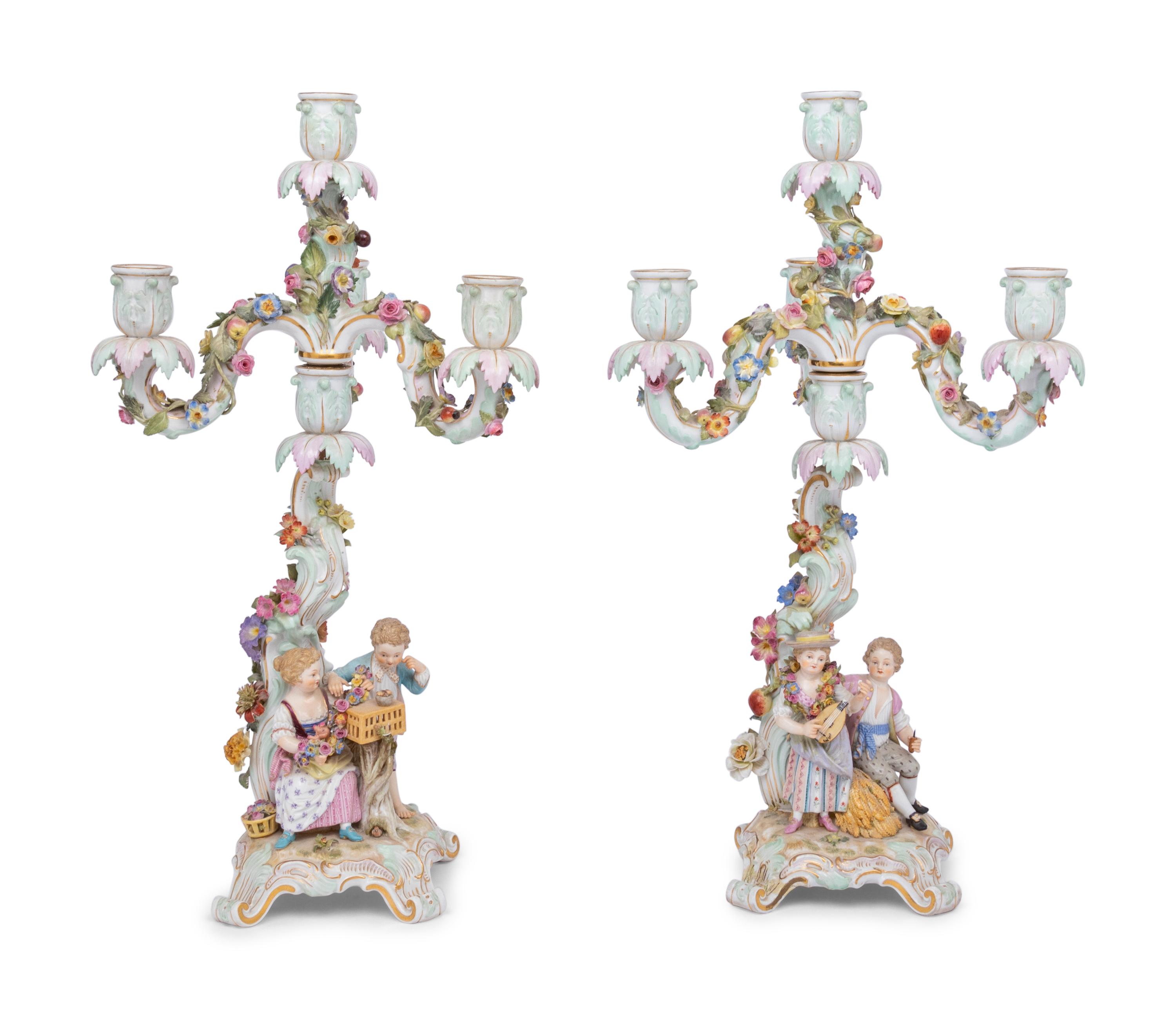 A Pair of Meissen Porcelain Candelabra