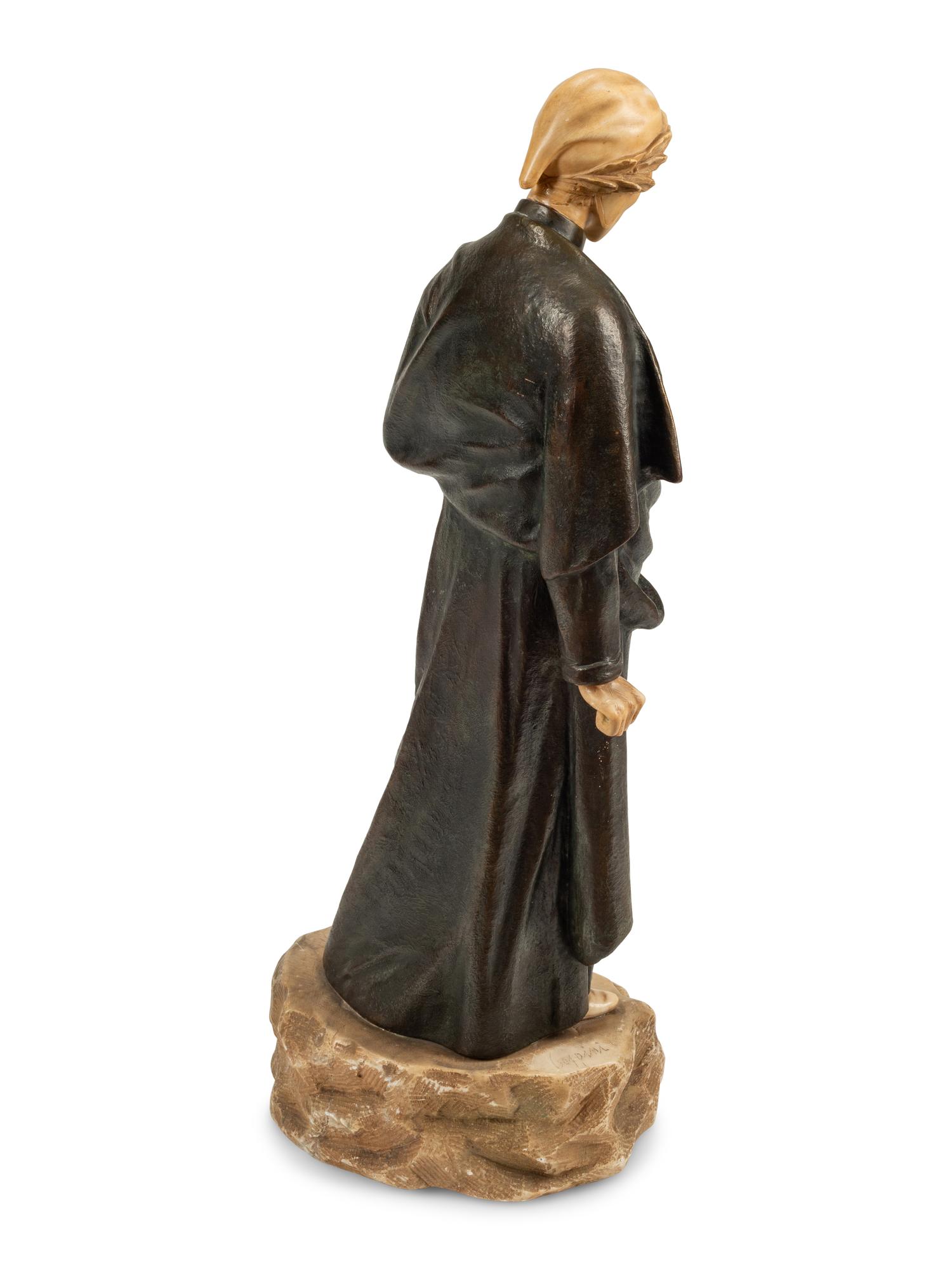 A Continental Bronze and Alabaster Figure of Dante Alighieri