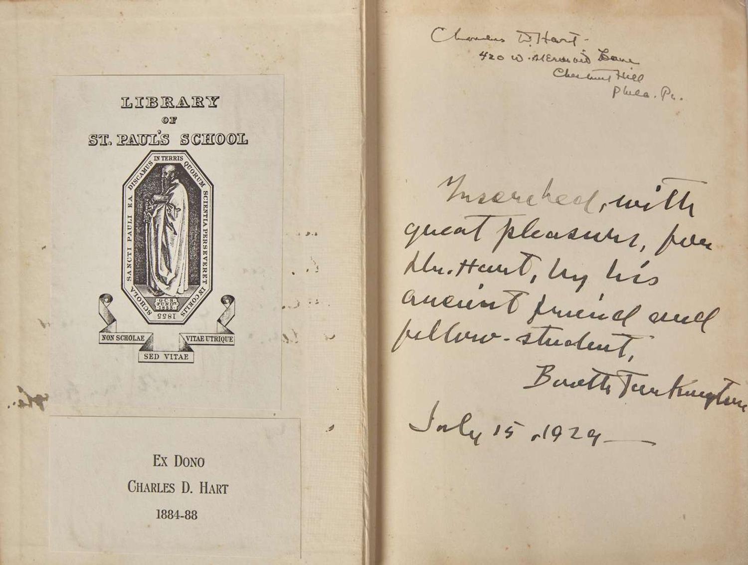 [Literature] Tarkington, Booth: Group of 4 Inscribed First Editions
