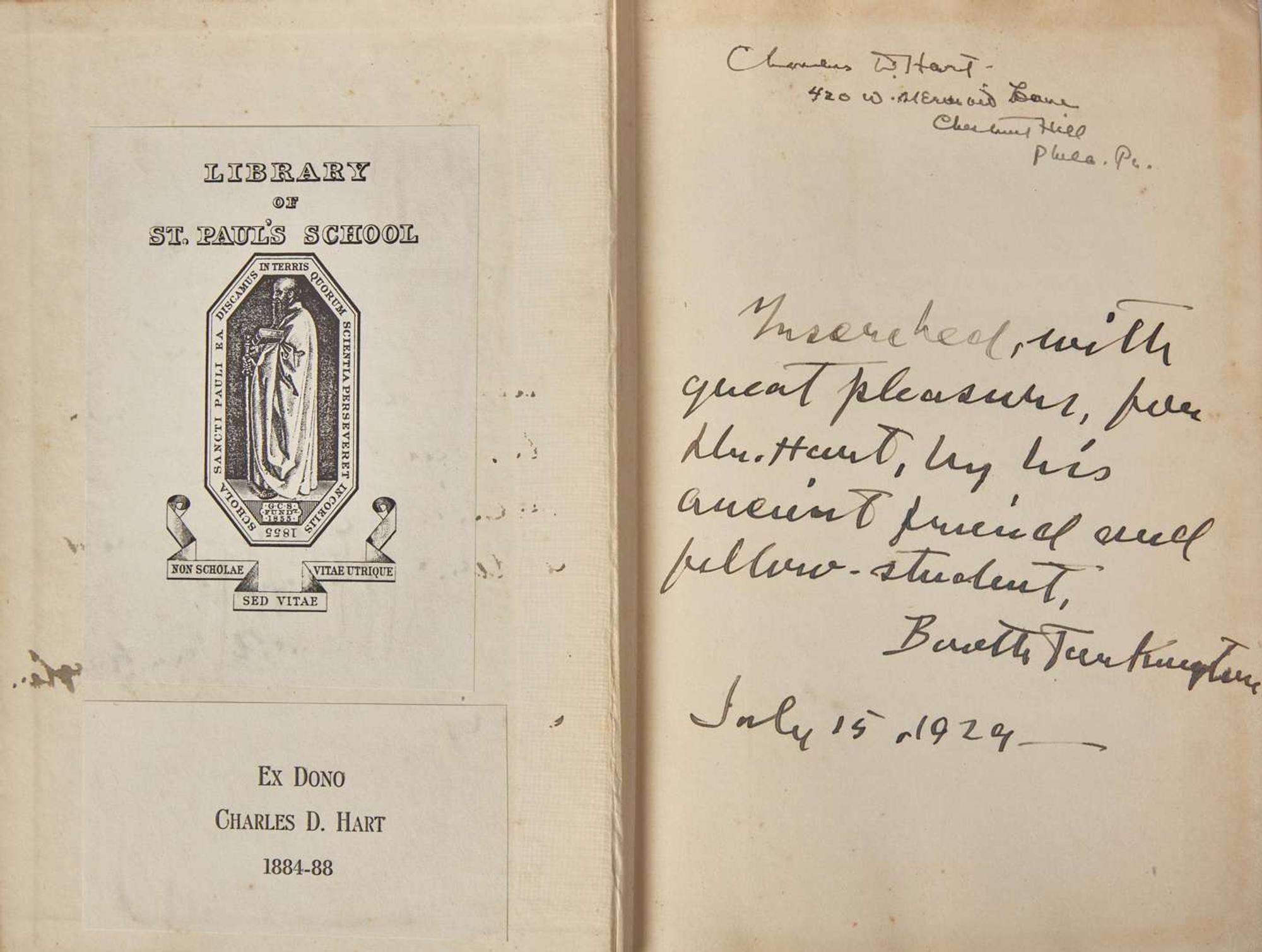 [Literature] Tarkington, Booth: Group of 4 Inscribed First Editions
