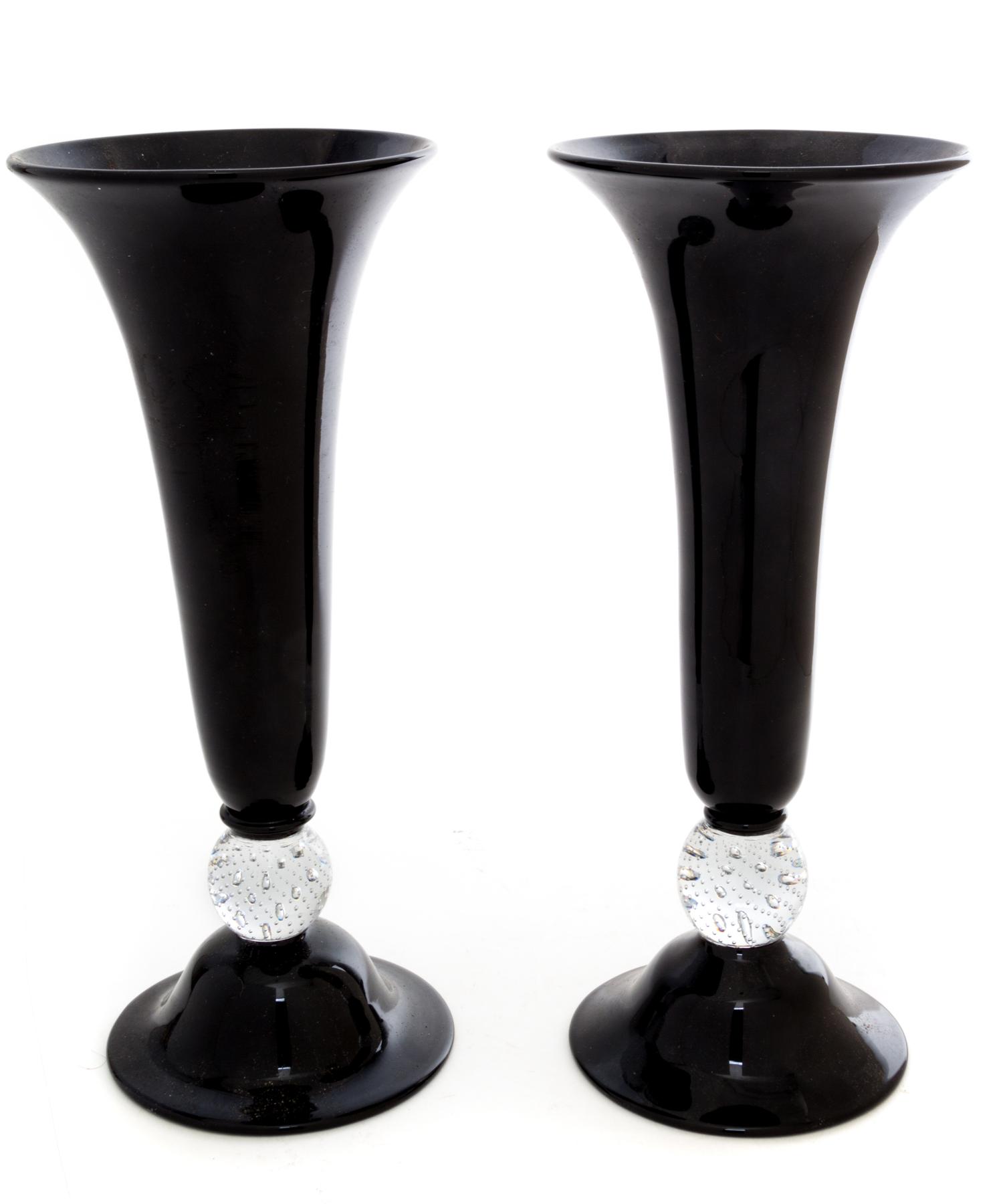 A Pair of American Glass Vases, Likely Pairpoint Height 12 inches. — 19TH/20TH CENTURY