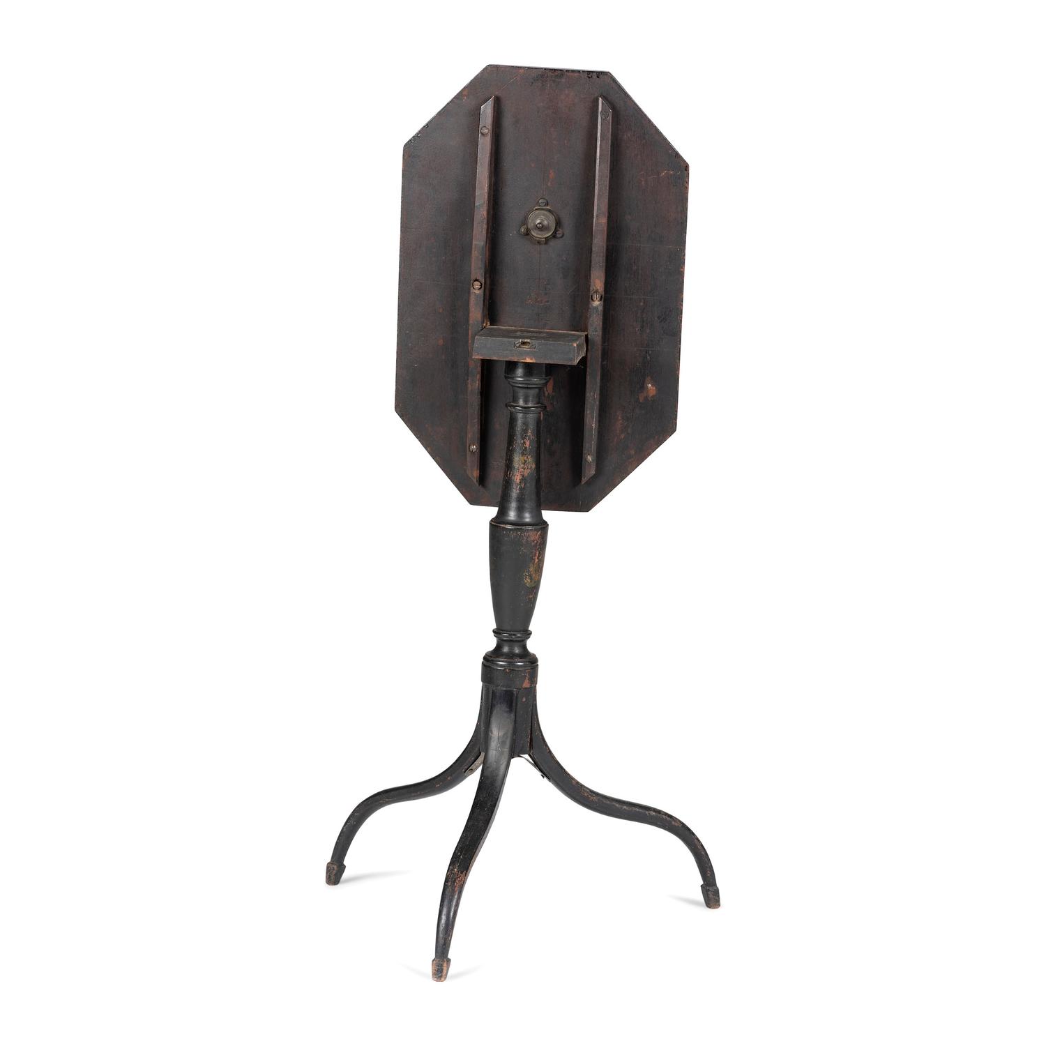 A Federal Black Painted Cherry/Maple Octagonal Tilt Top Candlestand