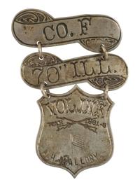 [CIVIL WAR]. 70th Illinois Volunteer Infantry ladder badge identified to A.H. Mallory.