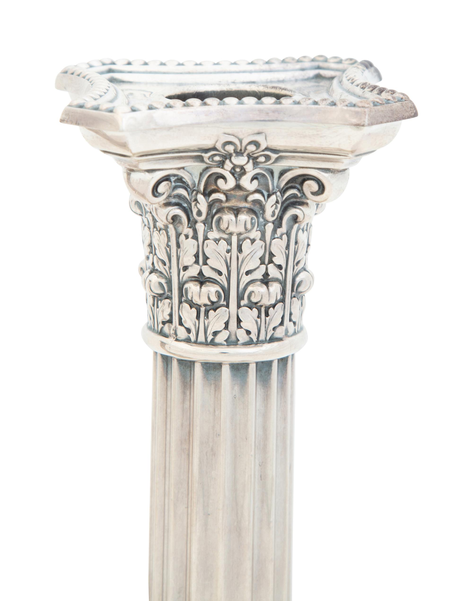 A Pair American Weighted Silver Corinthian Column Candlesticks — Gorham Mfg. Co., Providence, RI, 20th Century