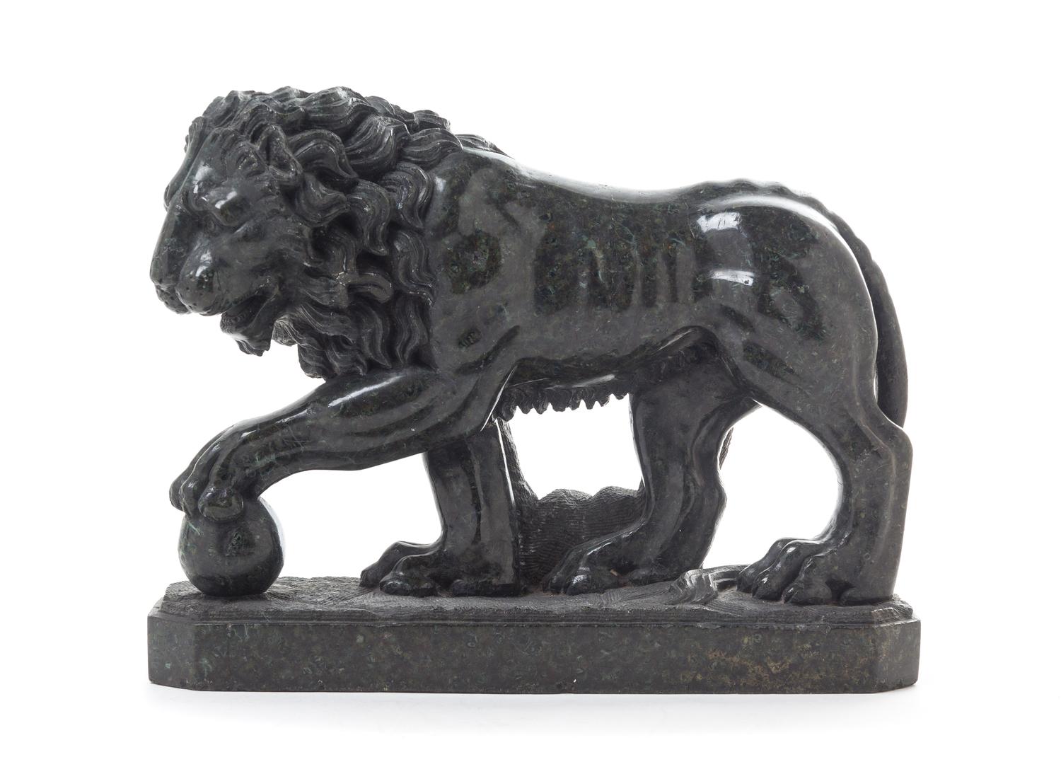 A Continental Marble Model of the Medici Lion Height 10 x width 12 3/4 x depth 4 1/8 inches. — LIKELY ITALIAN