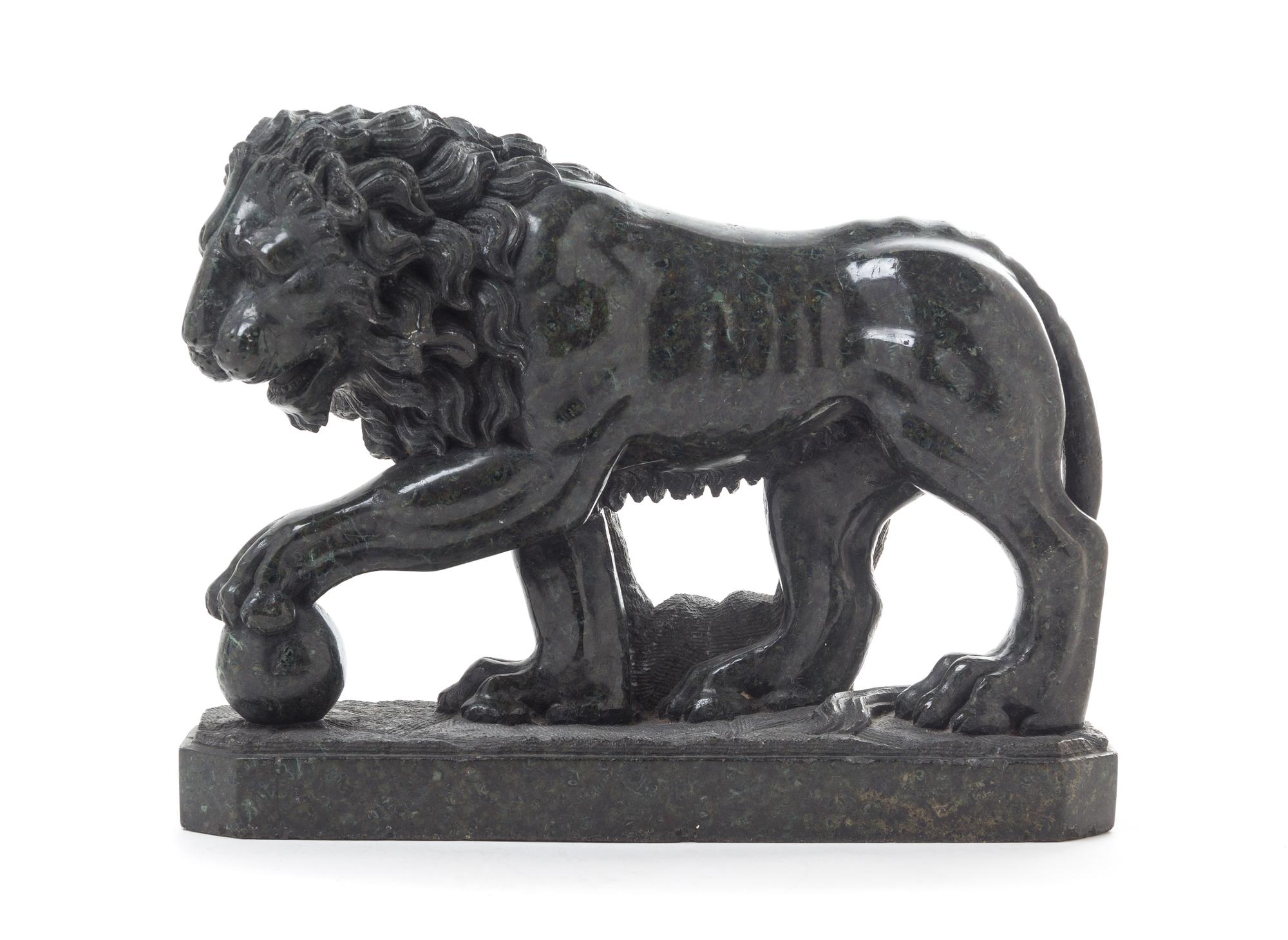 A Continental Marble Model of the Medici Lion Height 10 x width 12 3/4 x depth 4 1/8 inches. — LIKELY ITALIAN