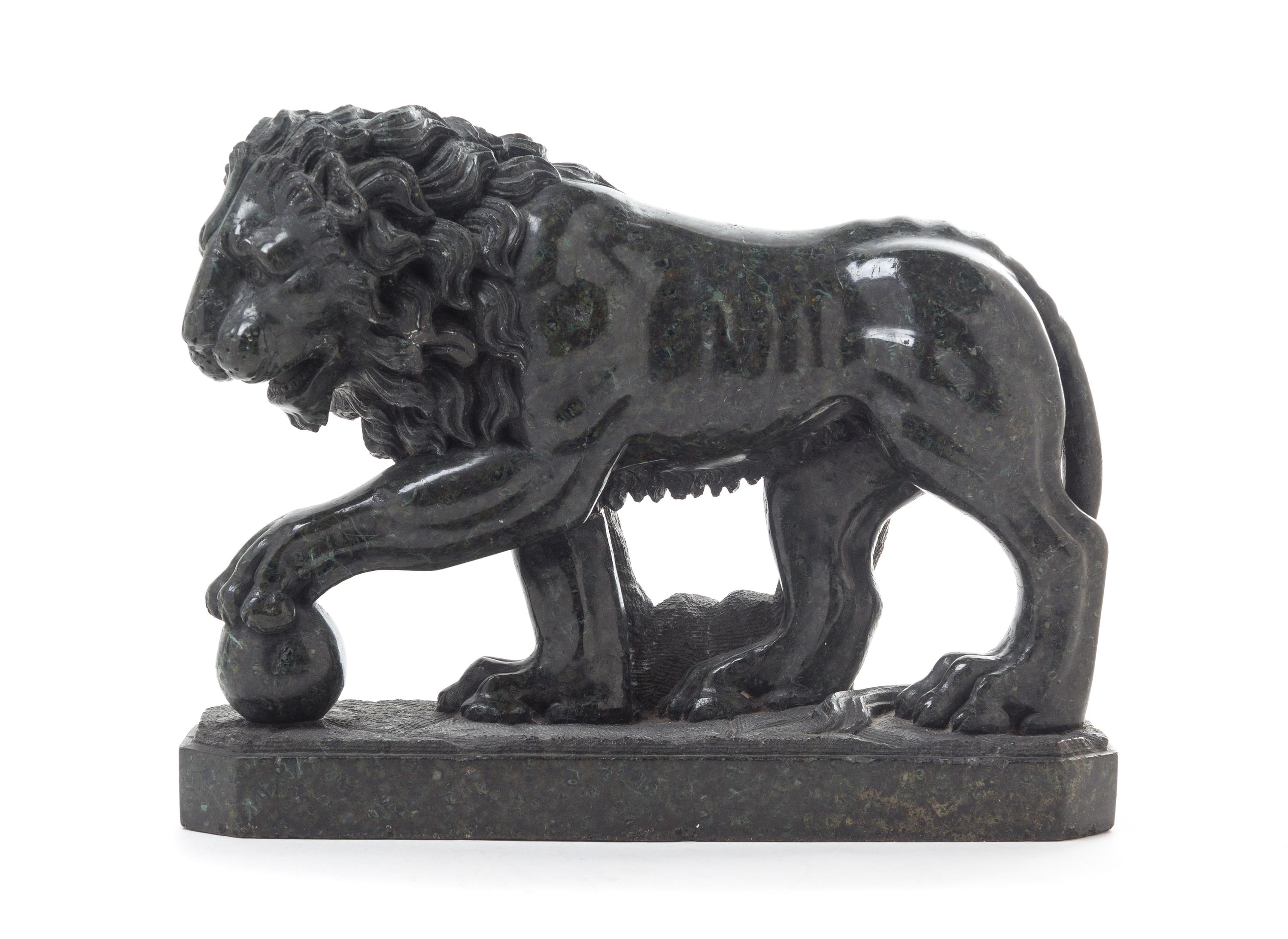 A Continental Marble Model of the Medici Lion Height 10 x width 12 3/4 x depth 4 1/8 inches. — LIKELY ITALIAN