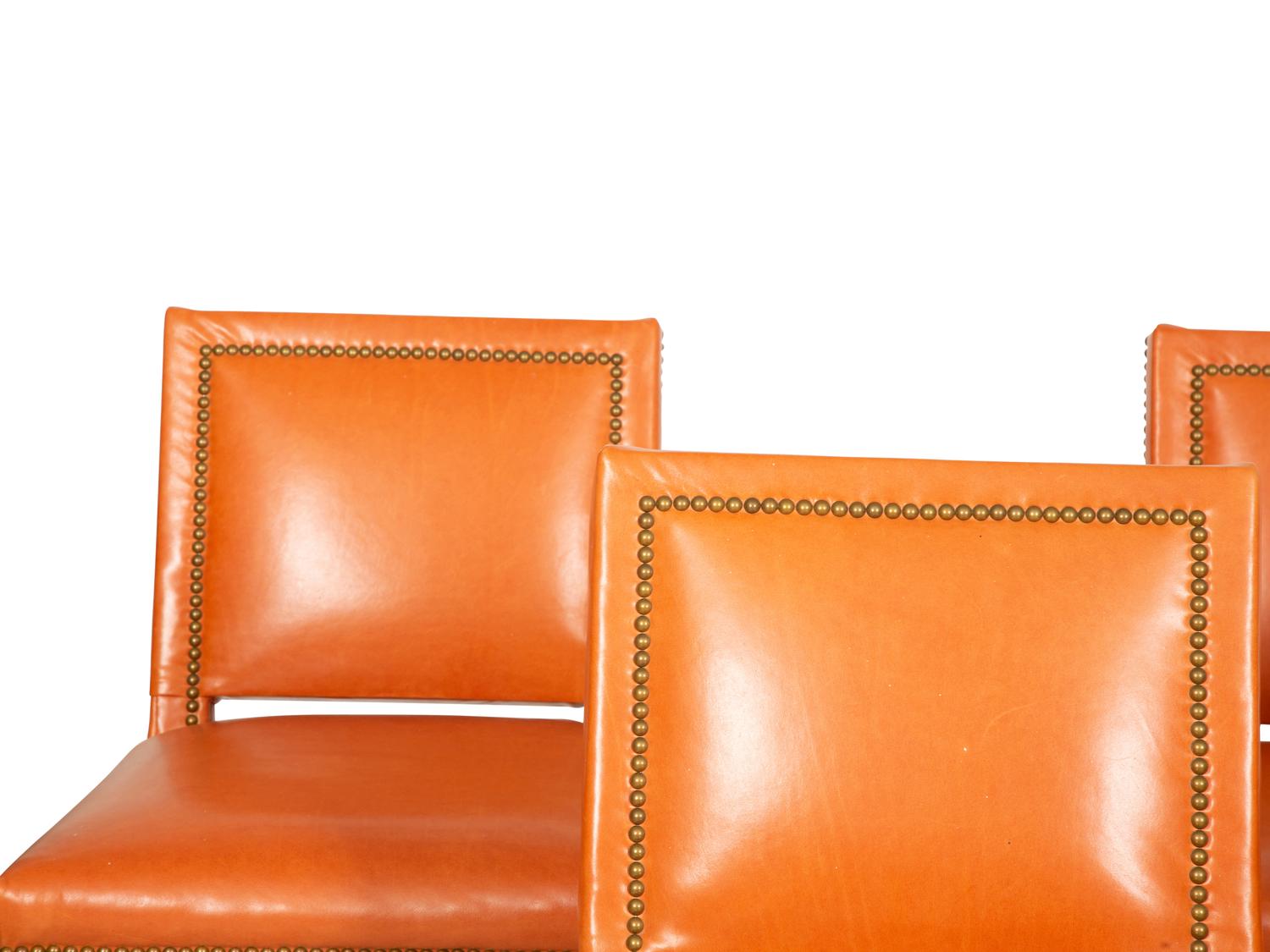 A Set of Five Contemporary Carved Oak and Leather Bar Stools