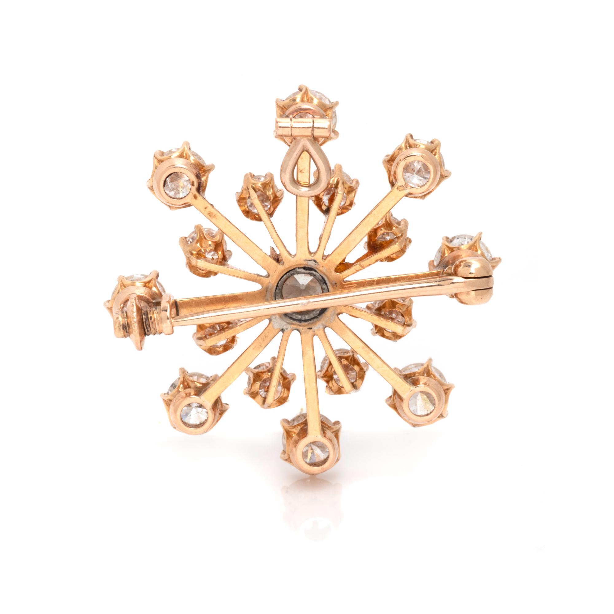 ANTIQUE, ROSE GOLD AND DIAMOND PENDANT/BROOCH