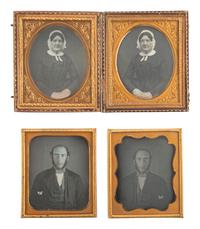[EARLY PHOTOGRAPHY]. A collection of pairs and trios of portraits featuring the same male and female subjects, many likely copy images, including: