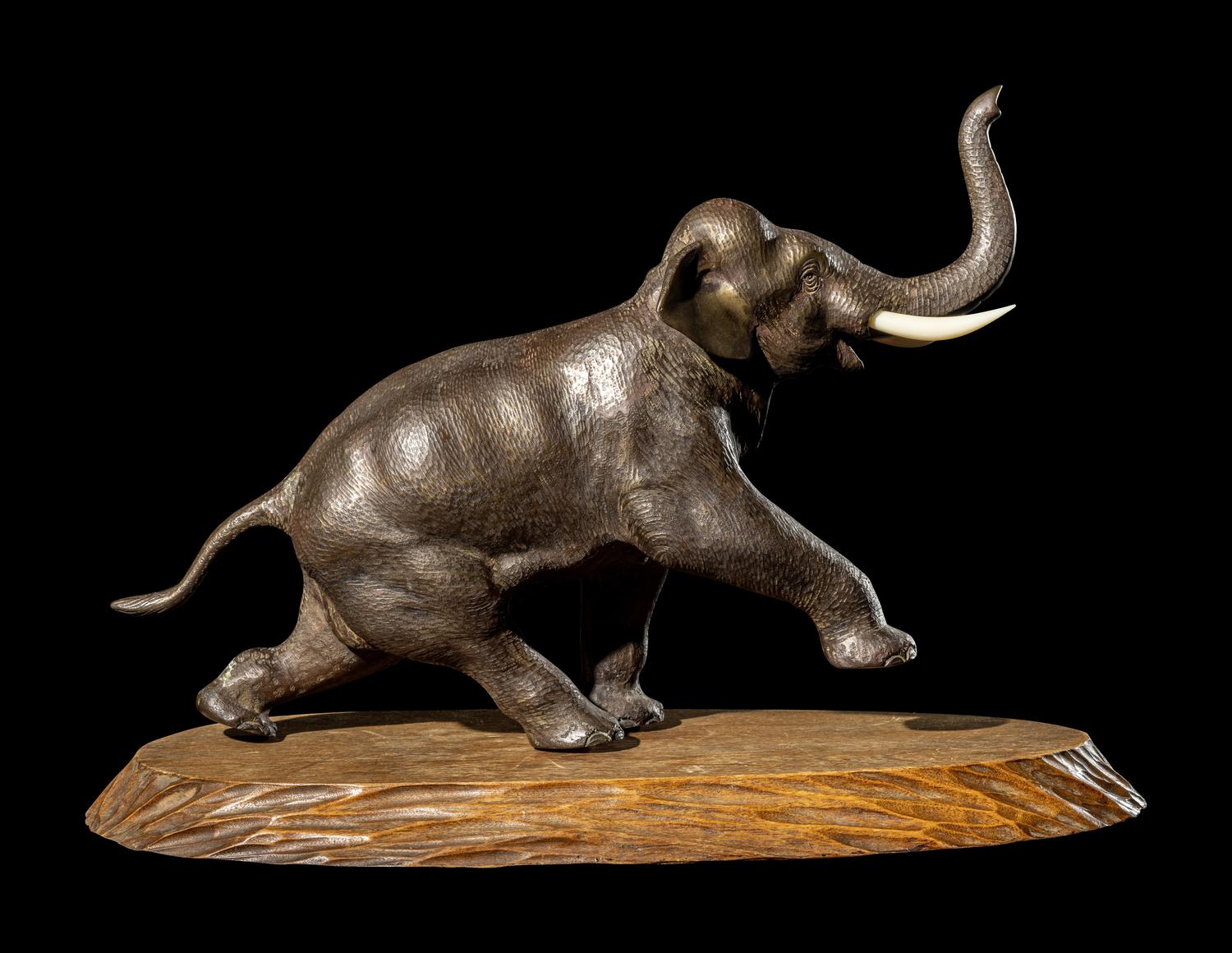 A Japanese Bronze Okimono of an Elephant