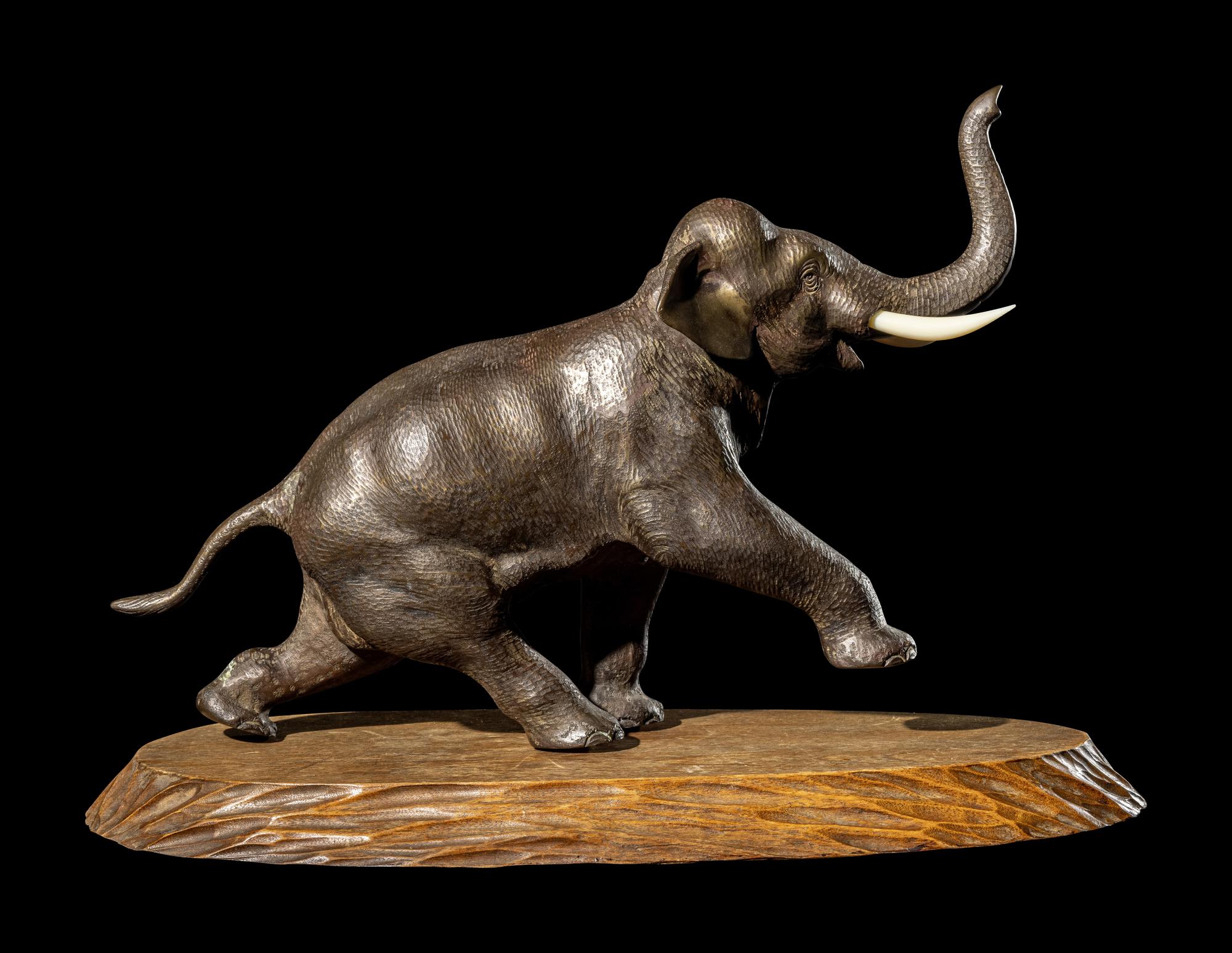 A Japanese Bronze Okimono of an Elephant