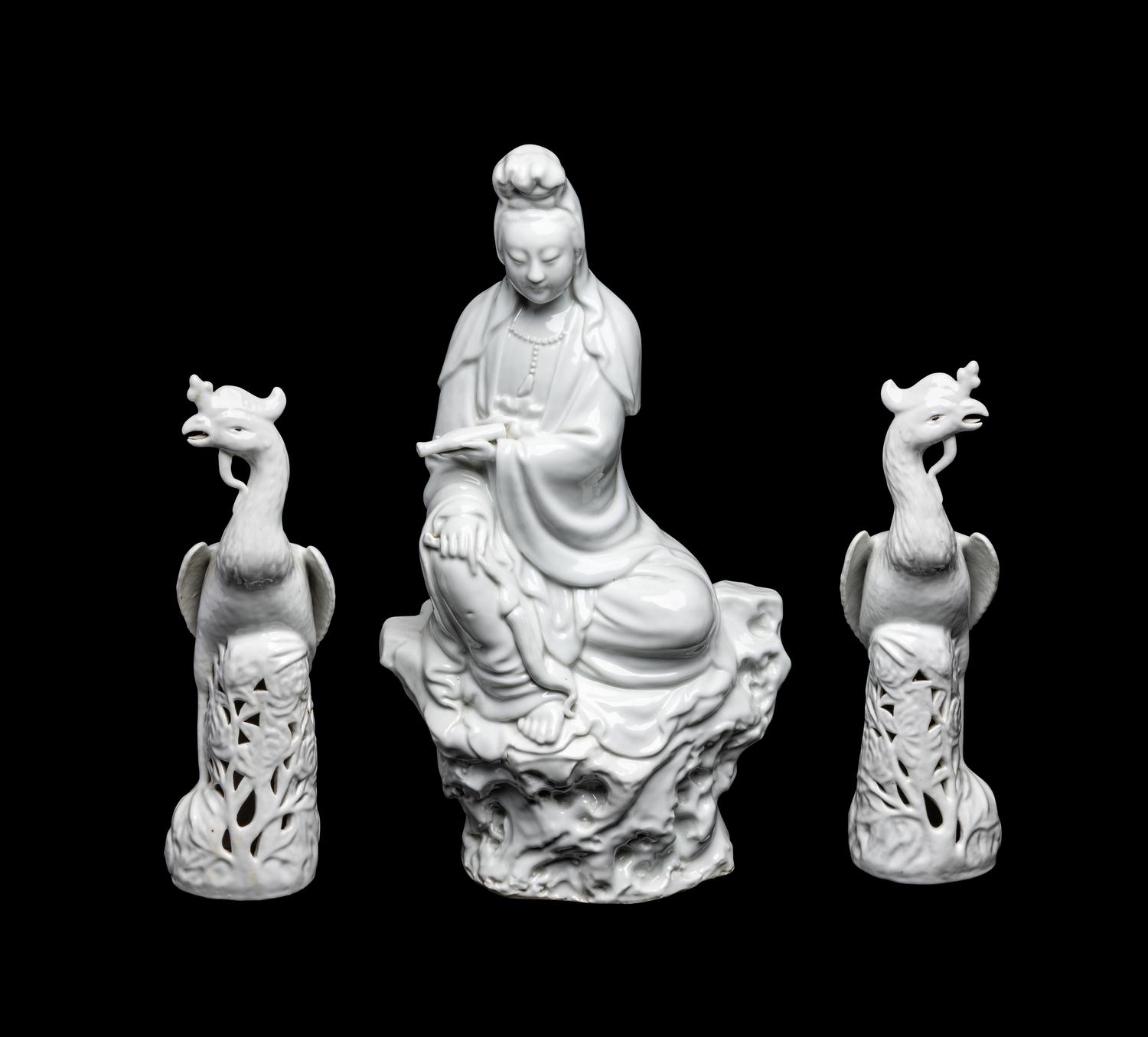 Three Chinese Blanc-de-Chine Porcelain Figures