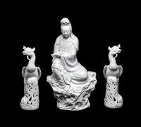 Three Chinese Blanc-de-Chine Porcelain Figures