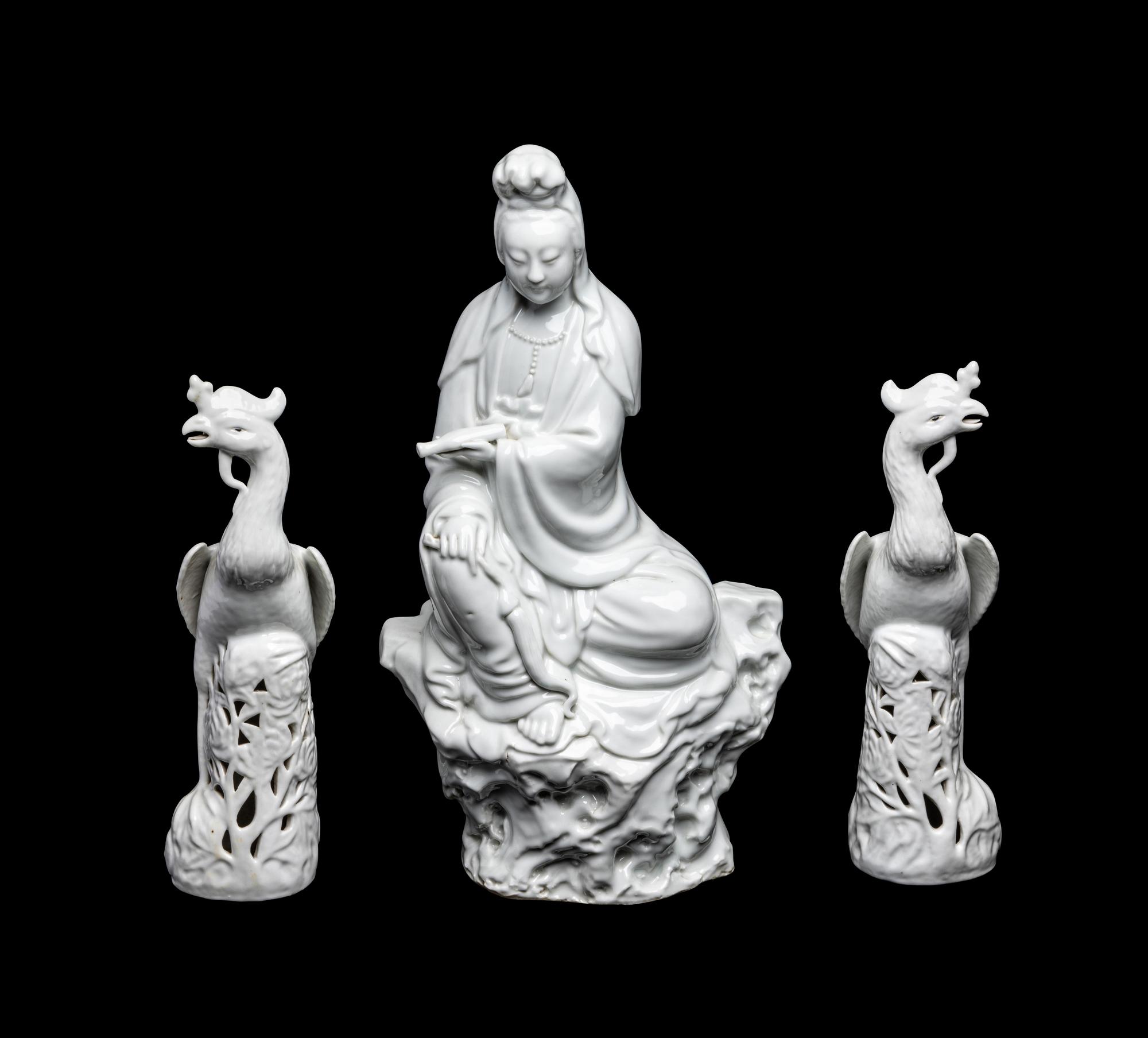 Three Chinese Blanc-de-Chine Porcelain Figures
