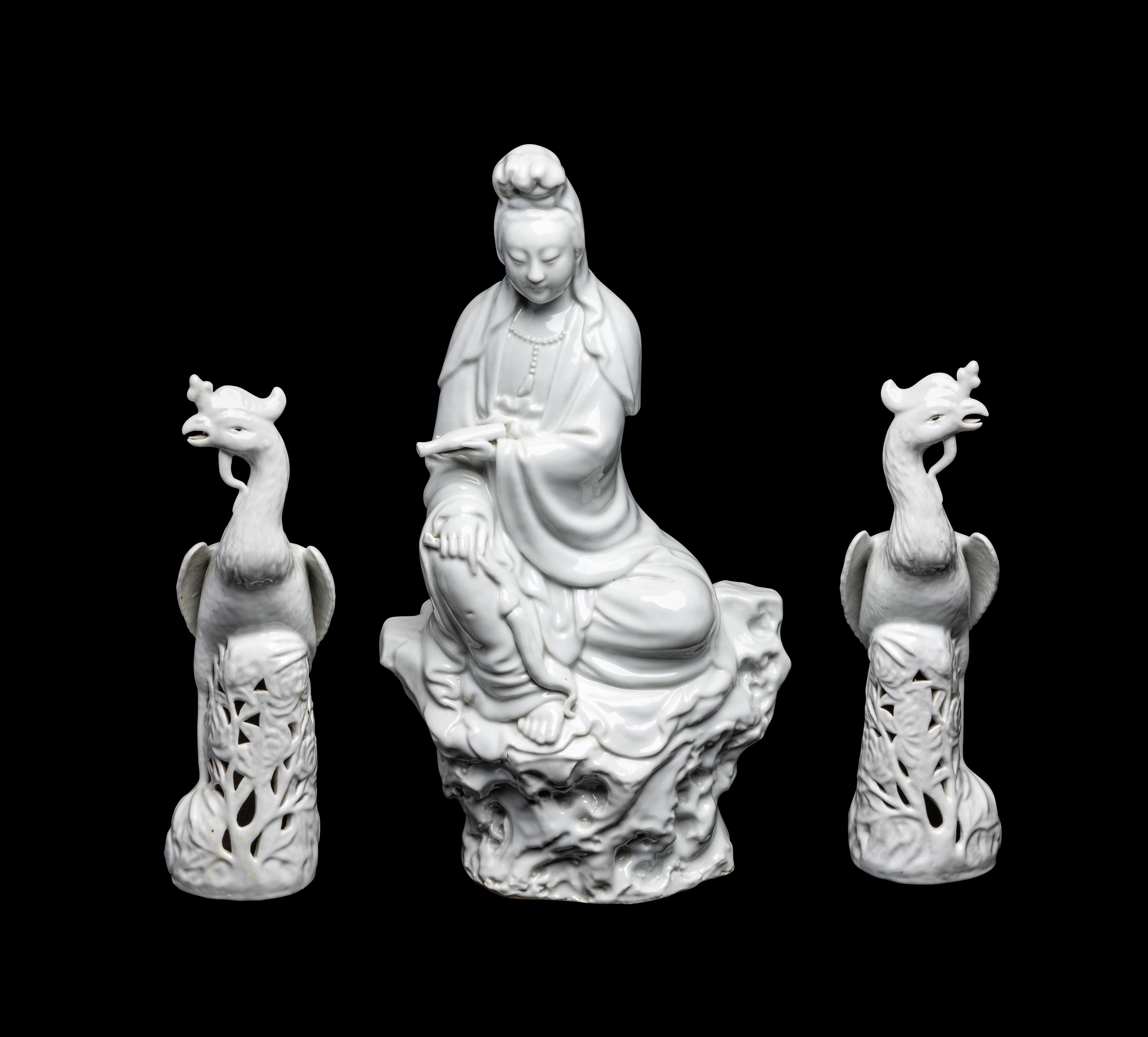 Three Chinese Blanc-de-Chine Porcelain Figures