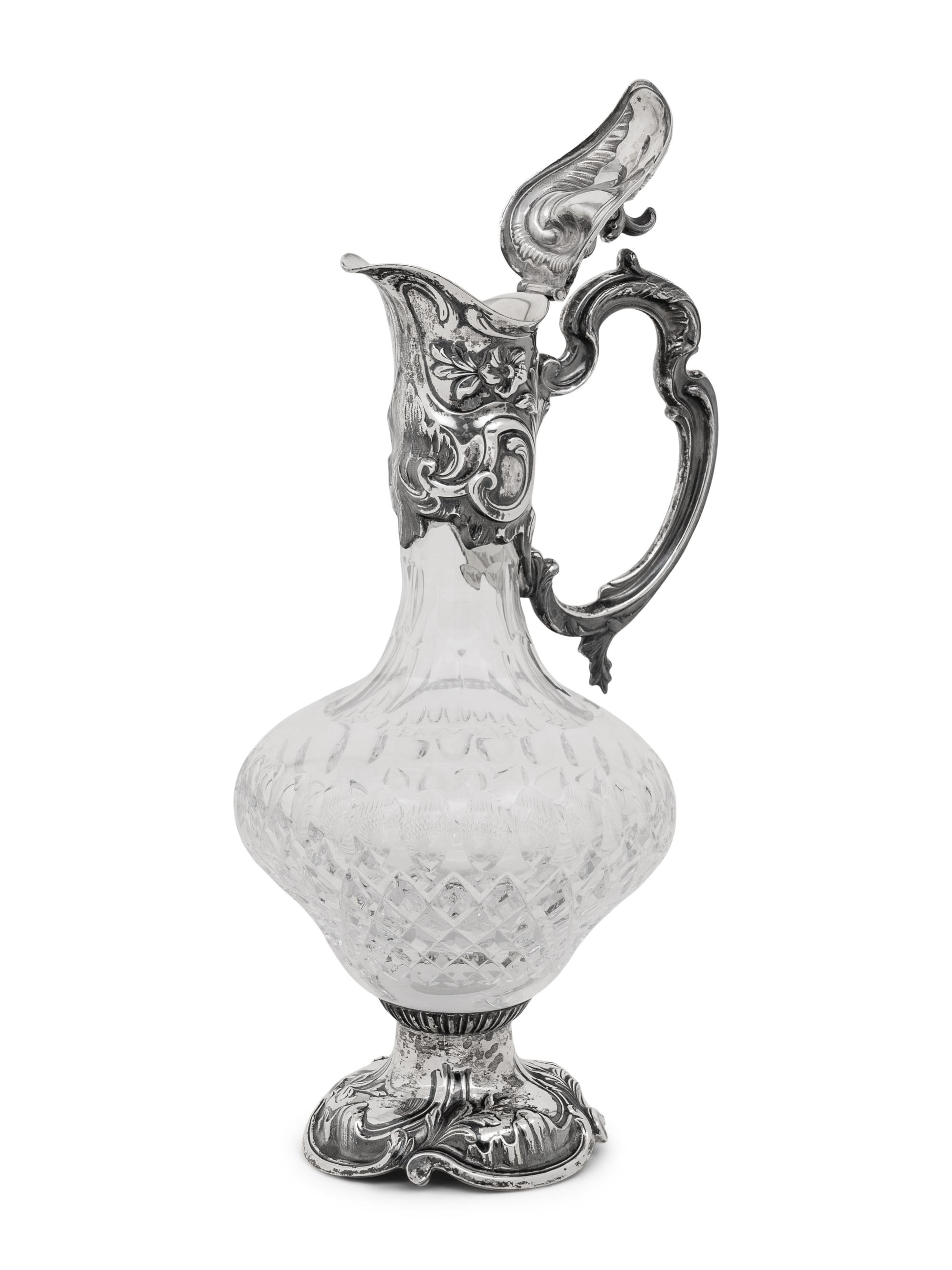 A Portuguese Silver Mounted Cut Glass Claret Jug