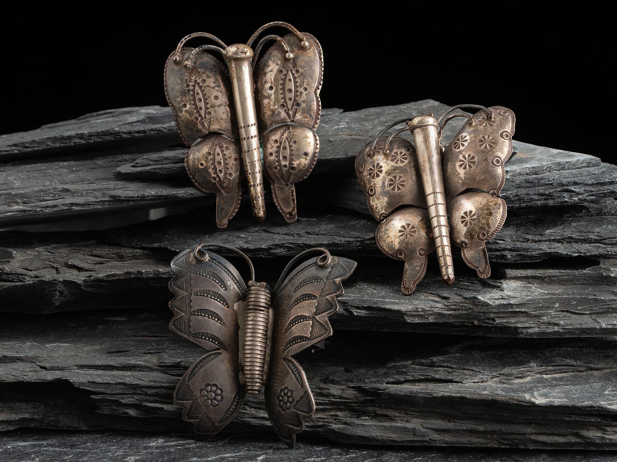 Navajo Stamped Silver Butterfly Pins/Brooches