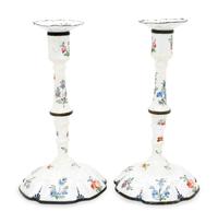 A Pair of Battersea Enamel Candlesticks