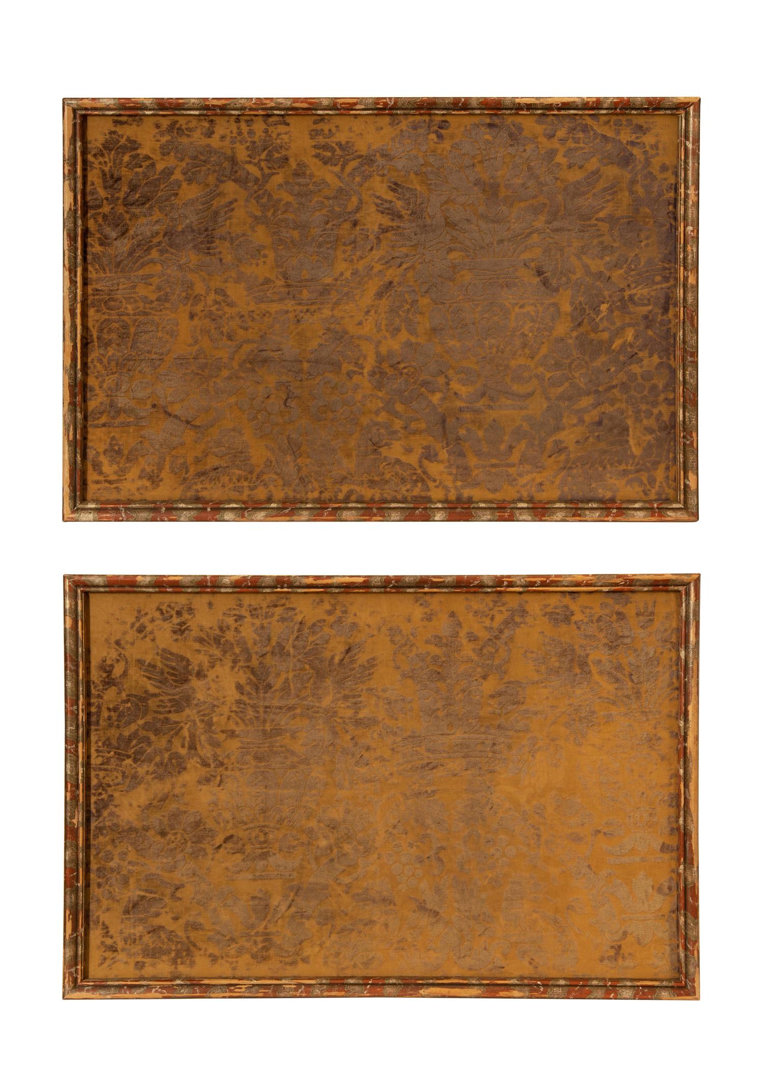A Pair of Italian Framed Silk Velvet Panels