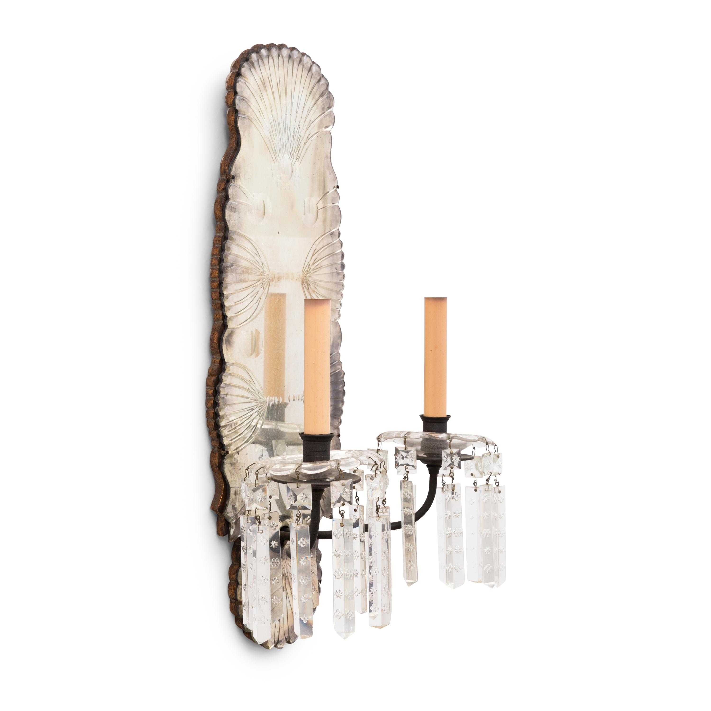 A Pair of Venetian Style Etched Glass Sconces