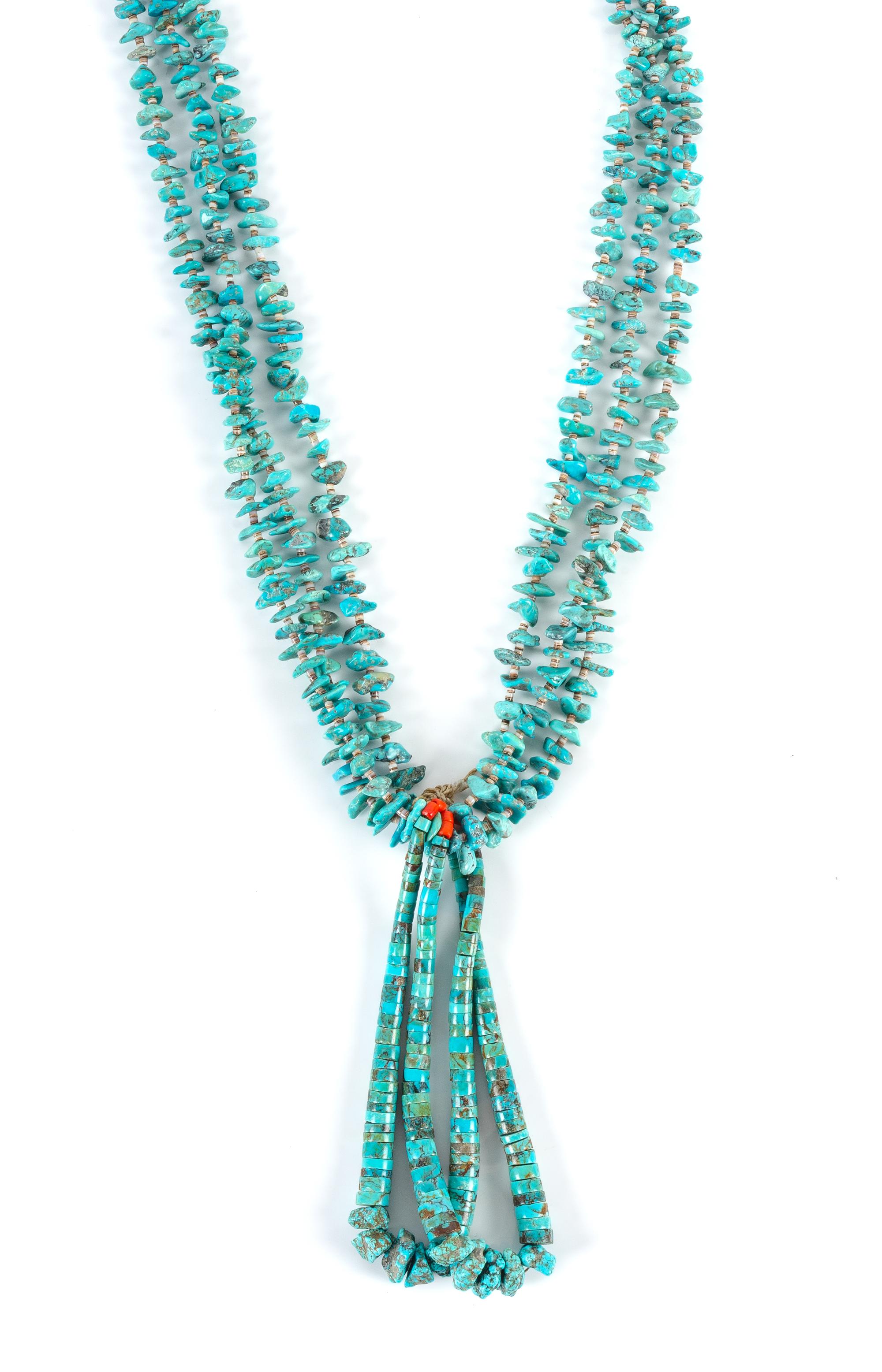 Southwestern Three Strand Turquoise Necklace with Jocla Length 30 inches