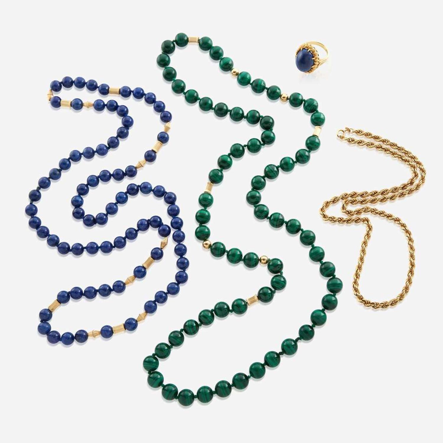 A collection of gold and gem-set jewelry