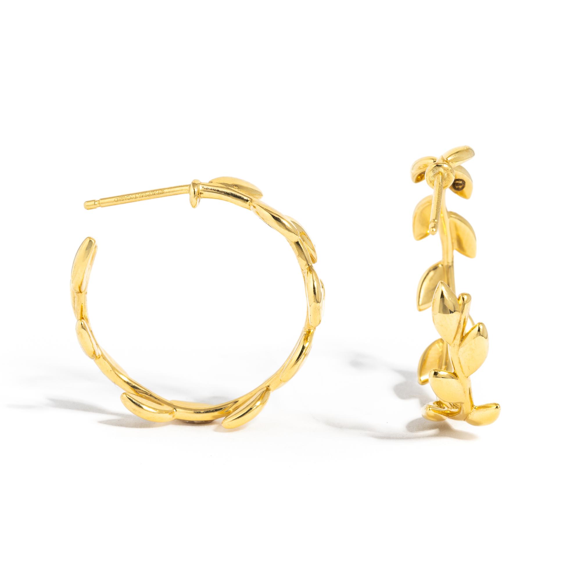 PALOMA PICASSO FOR TIFFANY & CO., YELLOW GOLD 'OLIVE LEAF' HOOP EARRINGS