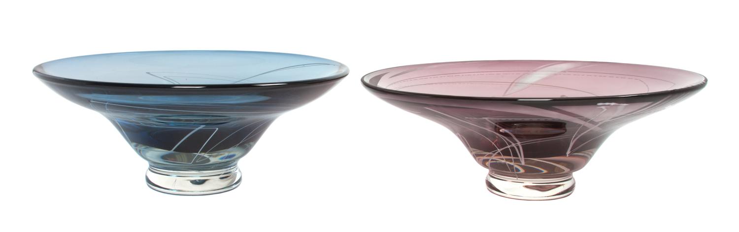 A Pair of Art Glass Bowls Largest: Height 5 1/4 x diameter 14 3/4 inches. — MARK SUDDUTH
