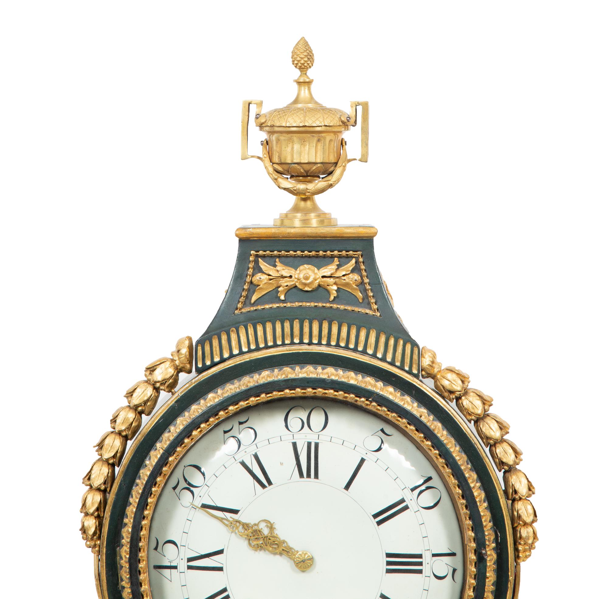 A Swiss Green Painted and Parcel Gilt Mantel Clock