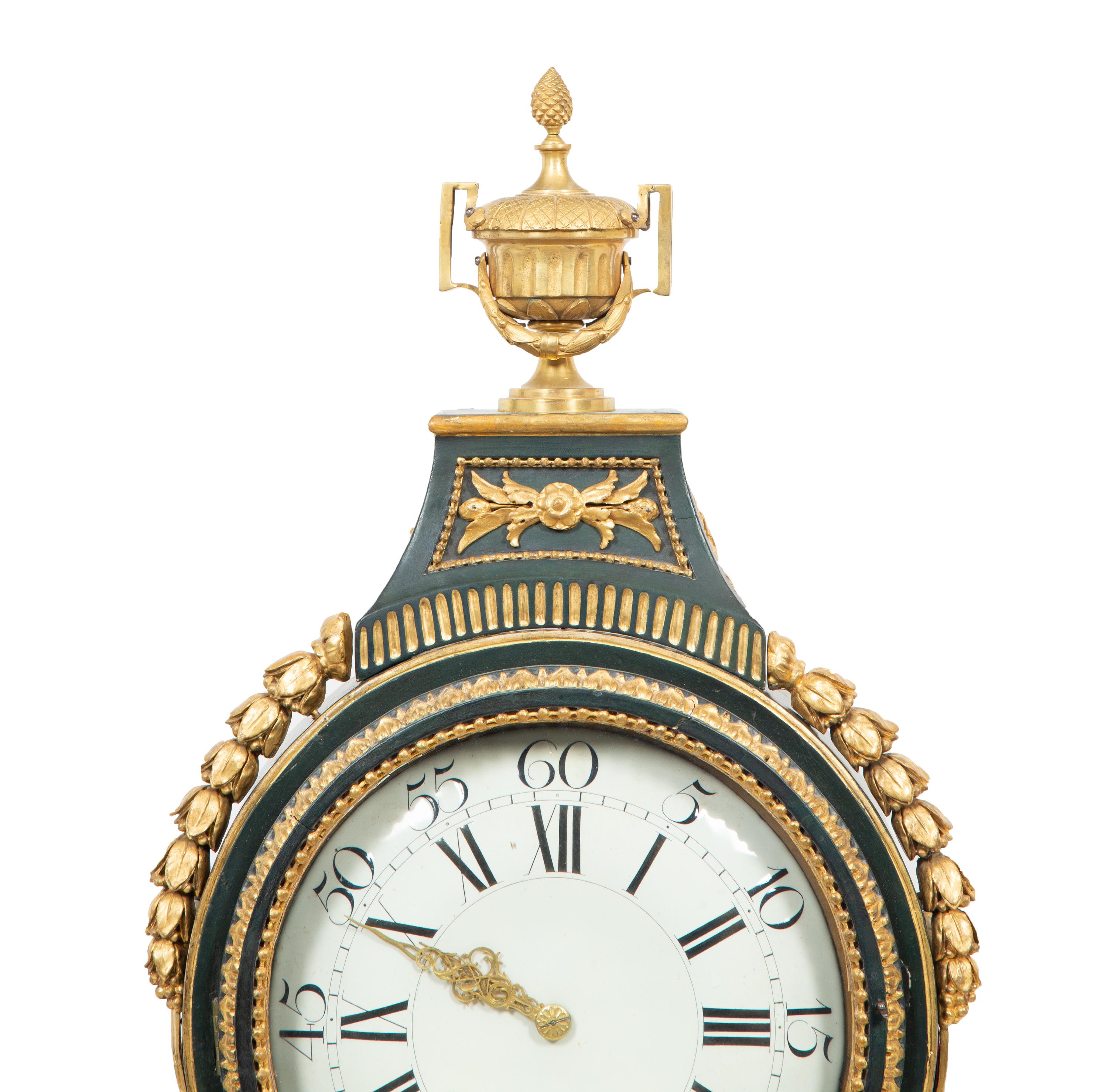 A Swiss Green Painted and Parcel Gilt Mantel Clock