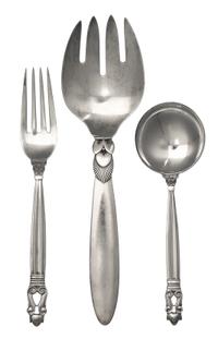 A Group of Danish Silver Flatware, Georg Jensen, Copenhagen, in the Acorn pattern, comprising: 12 cream soup spoons 1 dinner fork toget