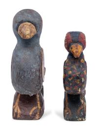 A Pair of Carved and Polychrome Painted Wooden Birds