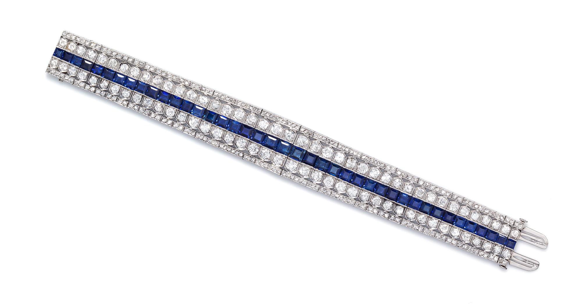 An Art Deco Platinum, Diamond and Sapphire Bracelet, 32.40 dwts.