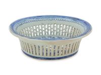 A Chinese Export Cobalt-Decorated Reticulated Porcelain Bowl