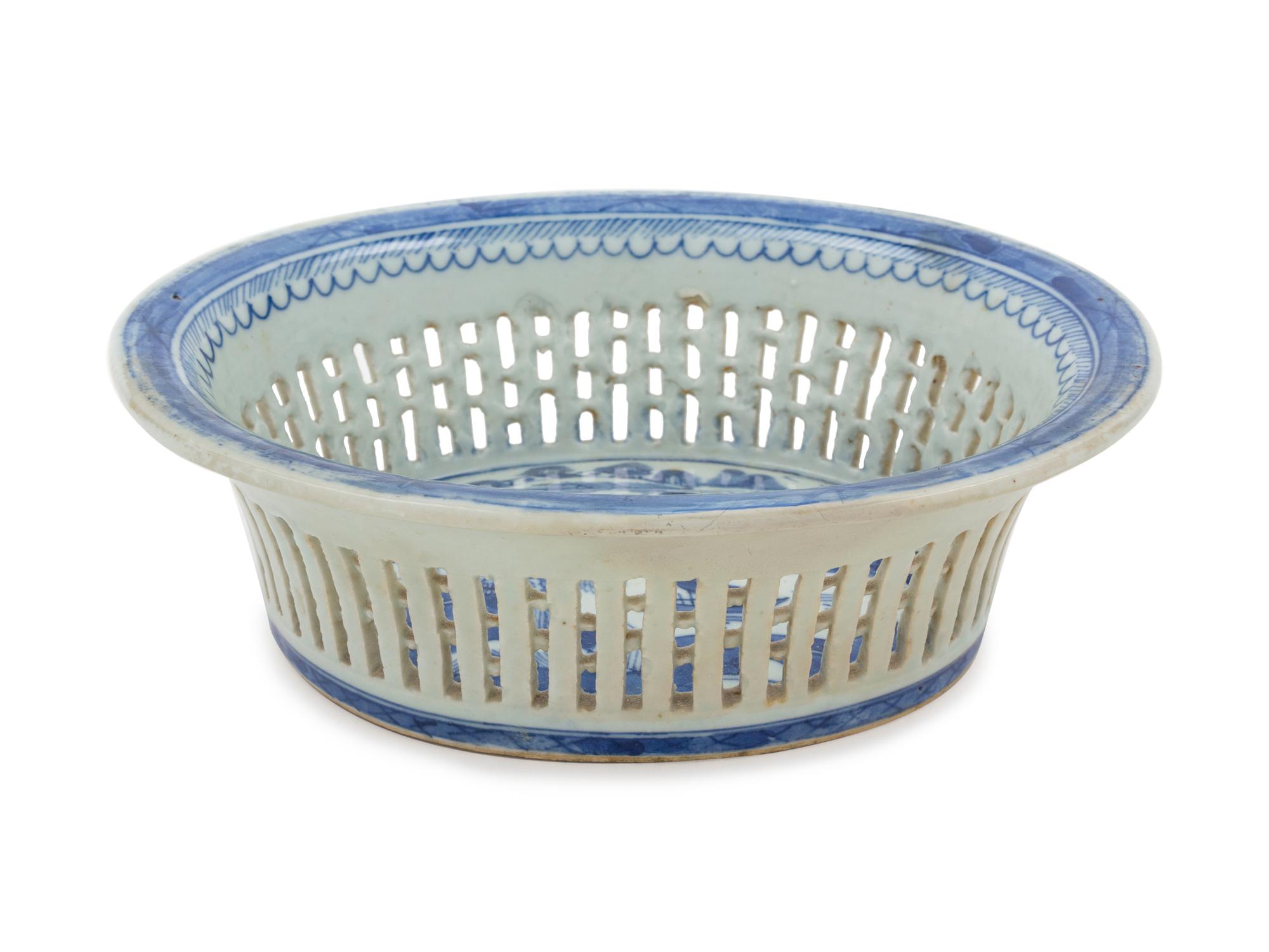 A Chinese Export Cobalt-Decorated Reticulated Porcelain Bowl