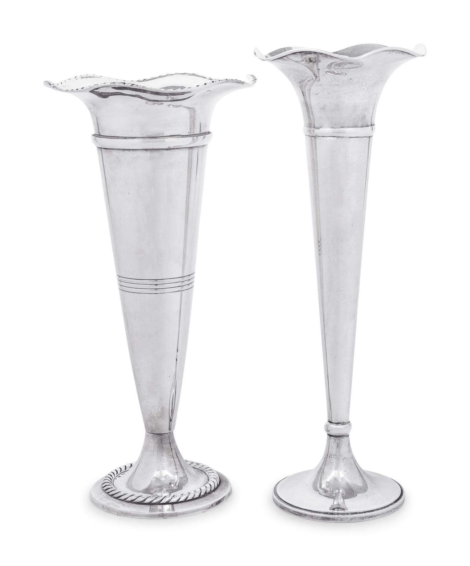 Two American Silver Trumpet Vases