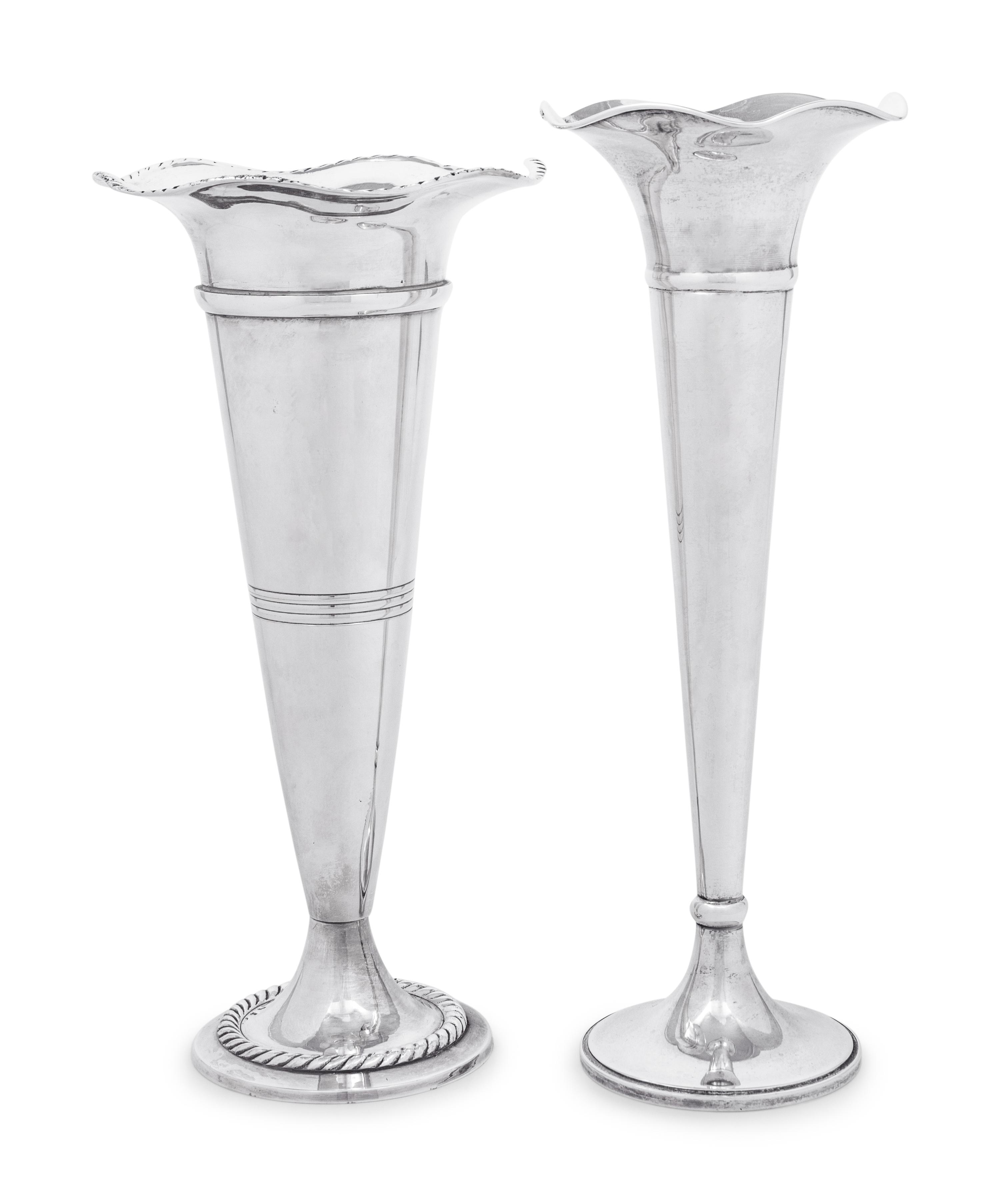 Two American Silver Trumpet Vases