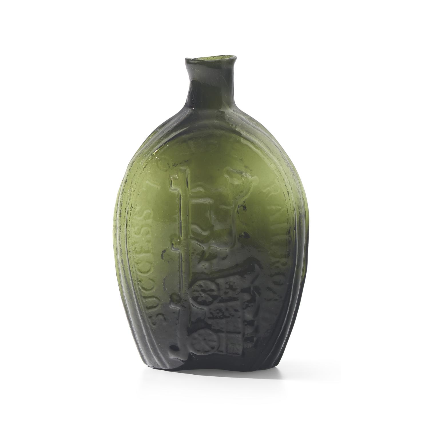A "Success to the Railroad" Blown and Molded Glass Flask