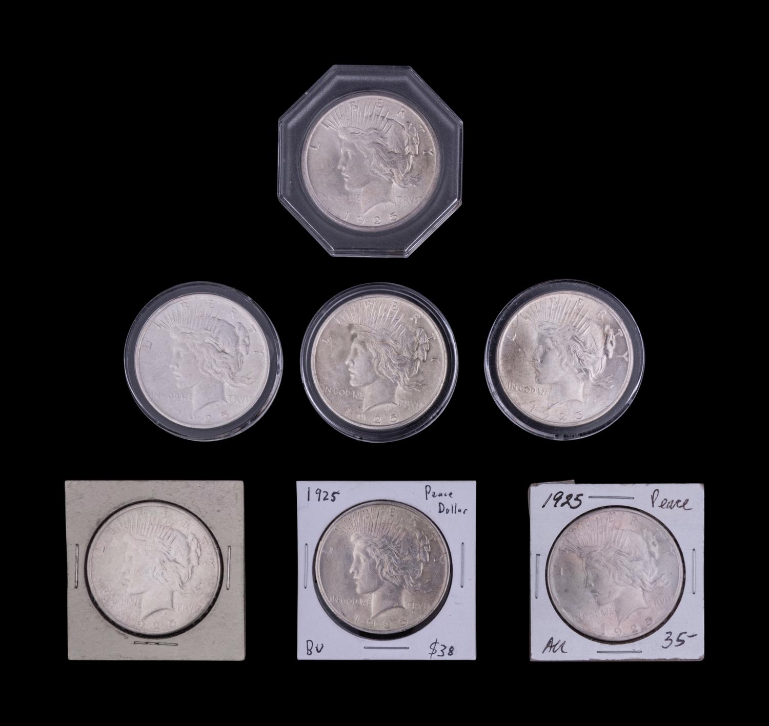 Seven 1925 Peace $1 Coins