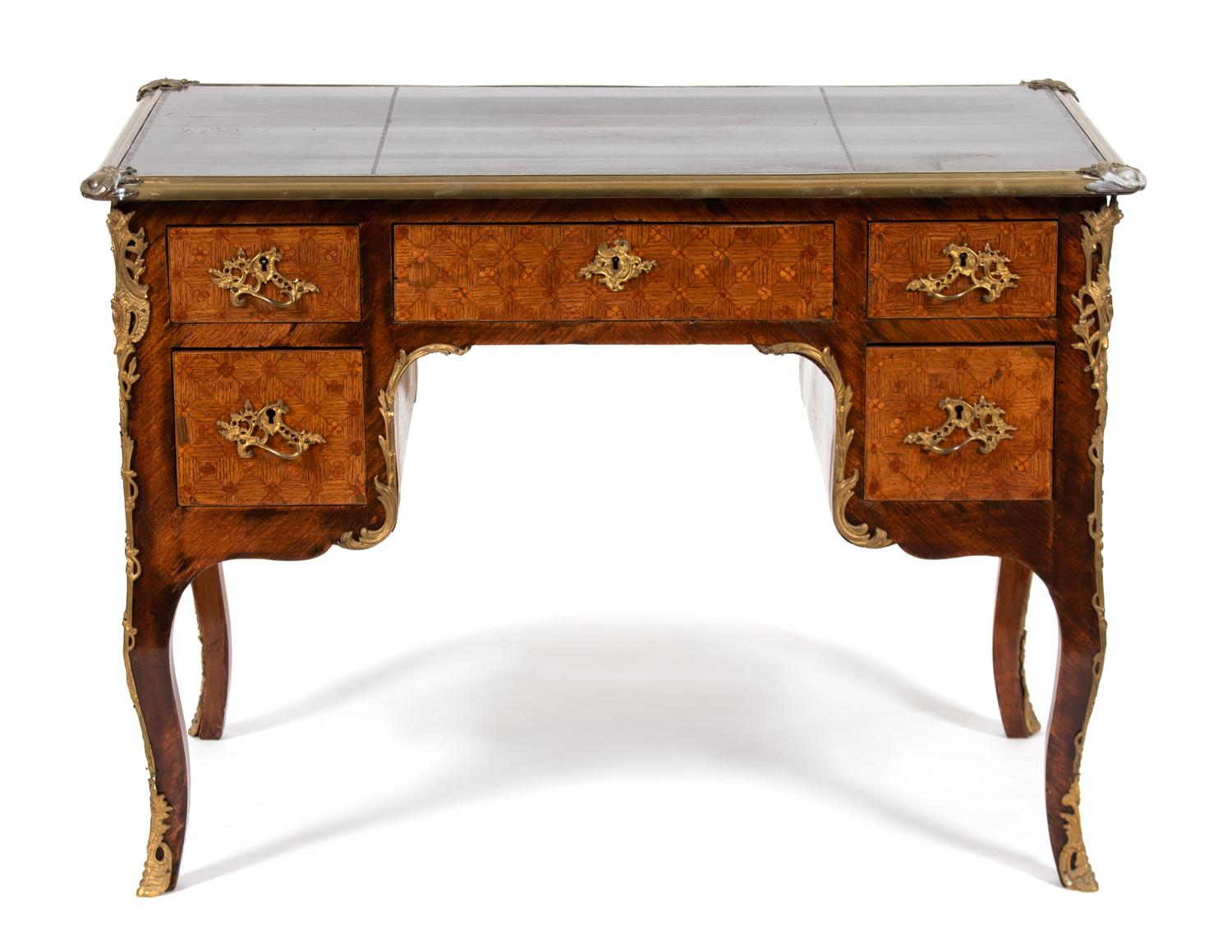 A Louis XV Style Gilt Metal Mounted Parquetry Desk — 19TH CENTURY