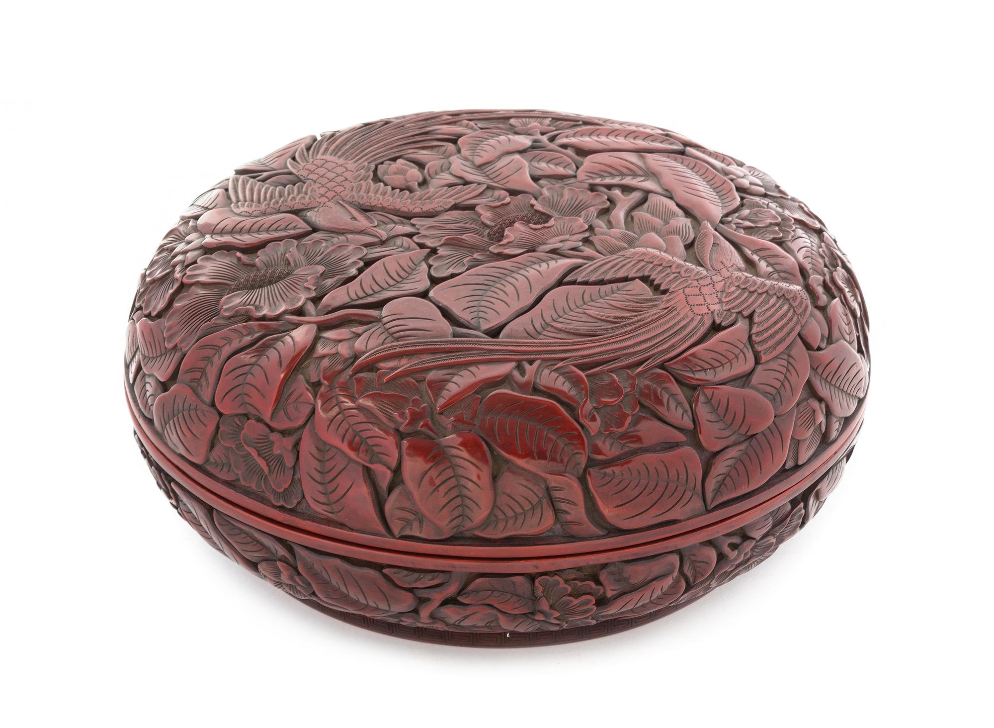 A Cinnabar Lacquer Circular Box and Cover Diameter 12 inches.