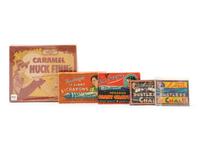 A Group of "Tom Sawyer" Chalk and Crayons and a "Huck Finn's" Caramels Candy Box