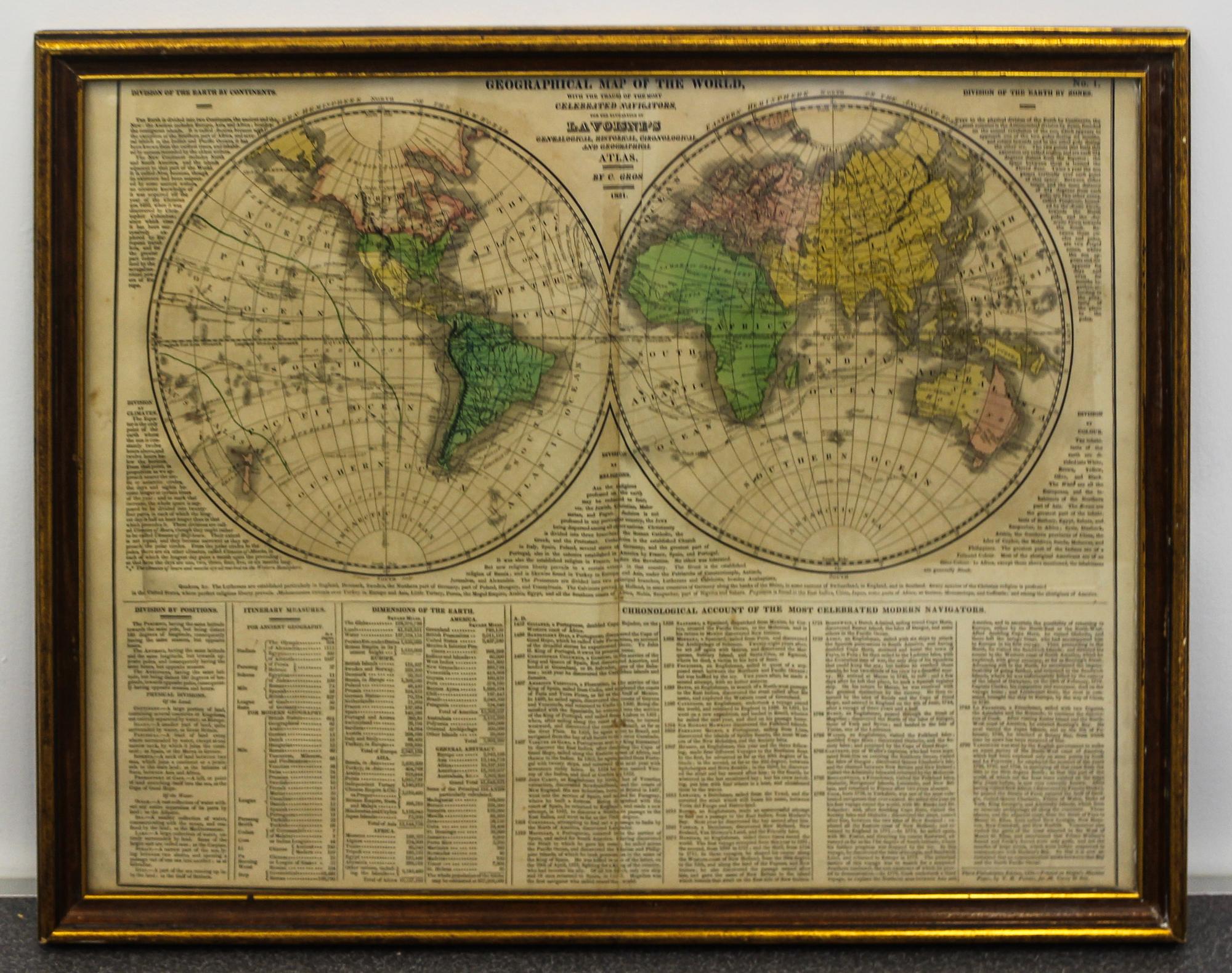 A Geographical Map of the World 18 3/4 x 23 1/4 inches. — 19TH/20TH CENTURY
