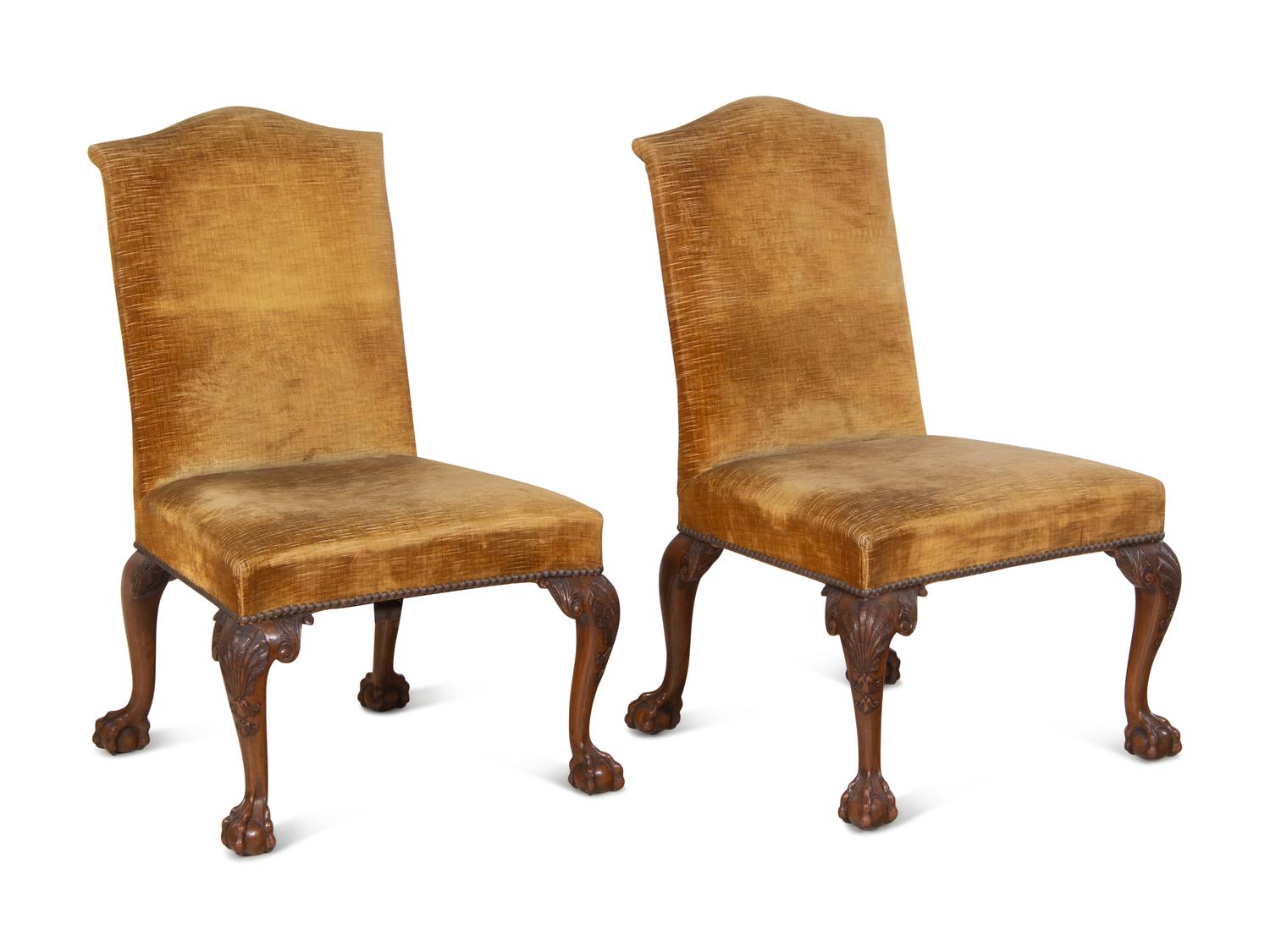 A Pair of George II Style Carved Walnut Side Chairs