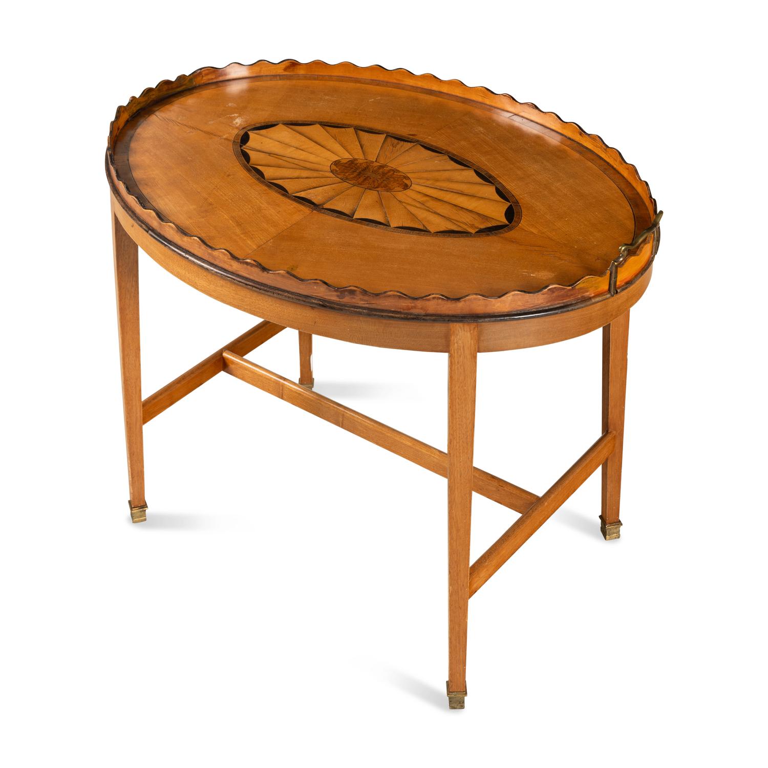A George III Style Inlaid Satinwood Oval Butler's Tray on Later Stand