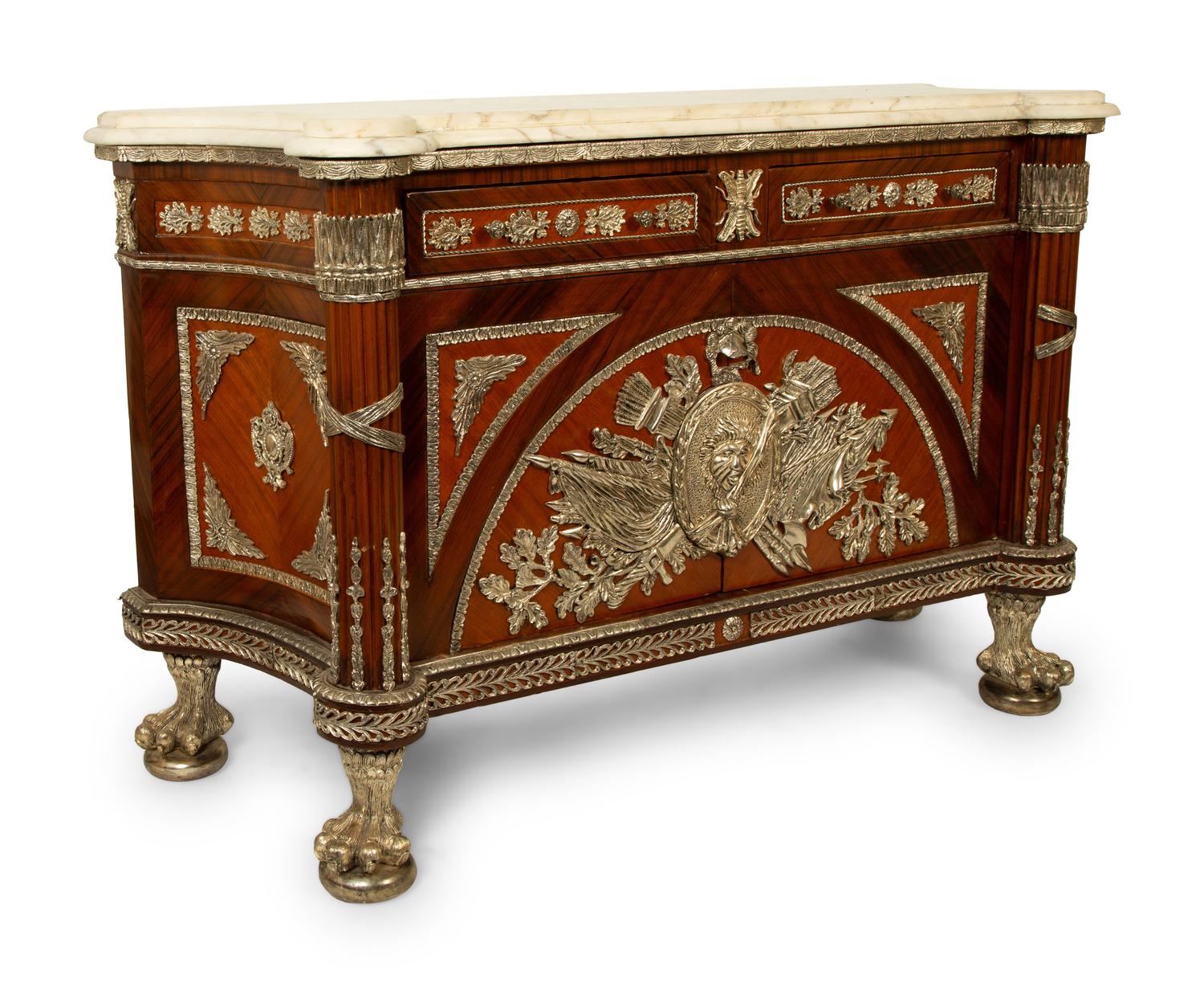 A Louis XVI Style Silvered Metal Mounted Marble-Top Commode à Vantaux after the Model by Guillaume Benneman — 20TH CENTURY