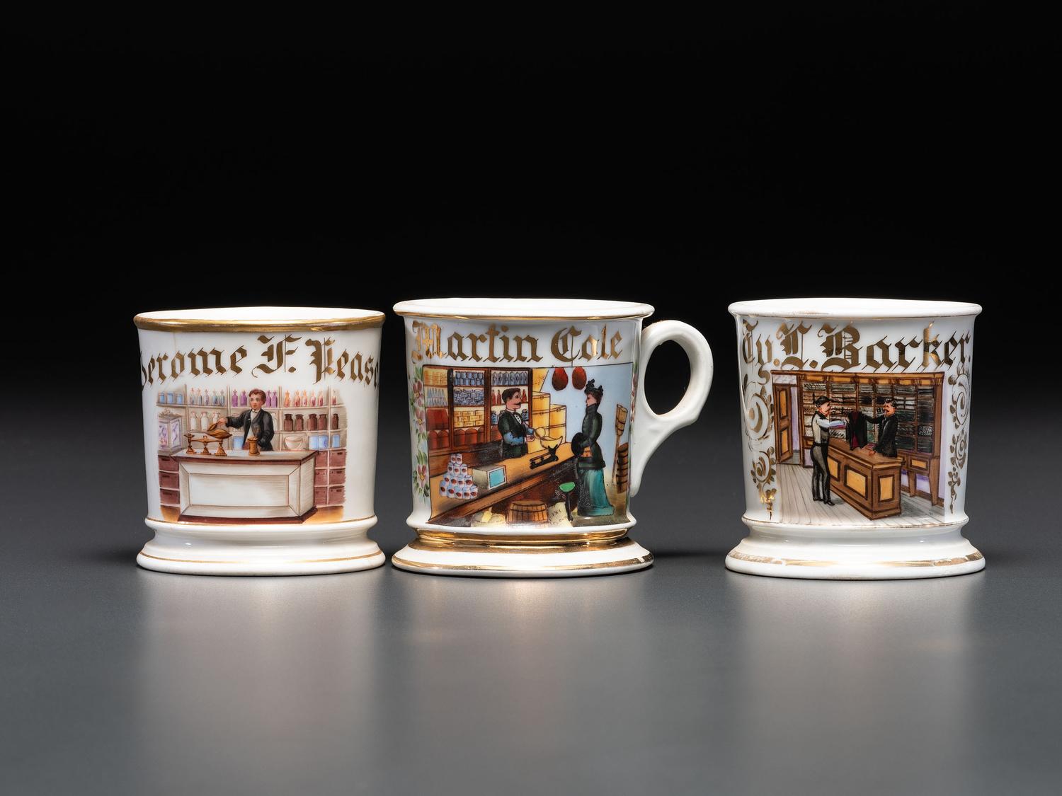 Three Porcelain Occupational Shaving Mugs